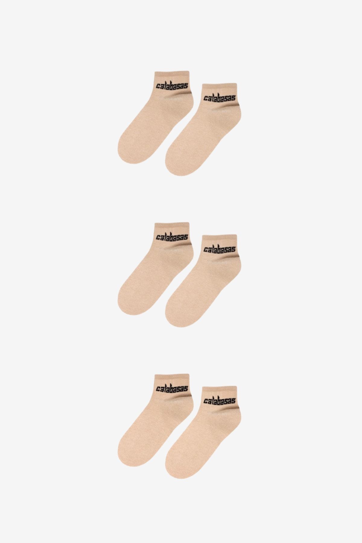 BOSHETTI Unisex Yıkamalı Premium Sloganlı Dust Bej 3'lü Paket Bilekte Örme Çorap