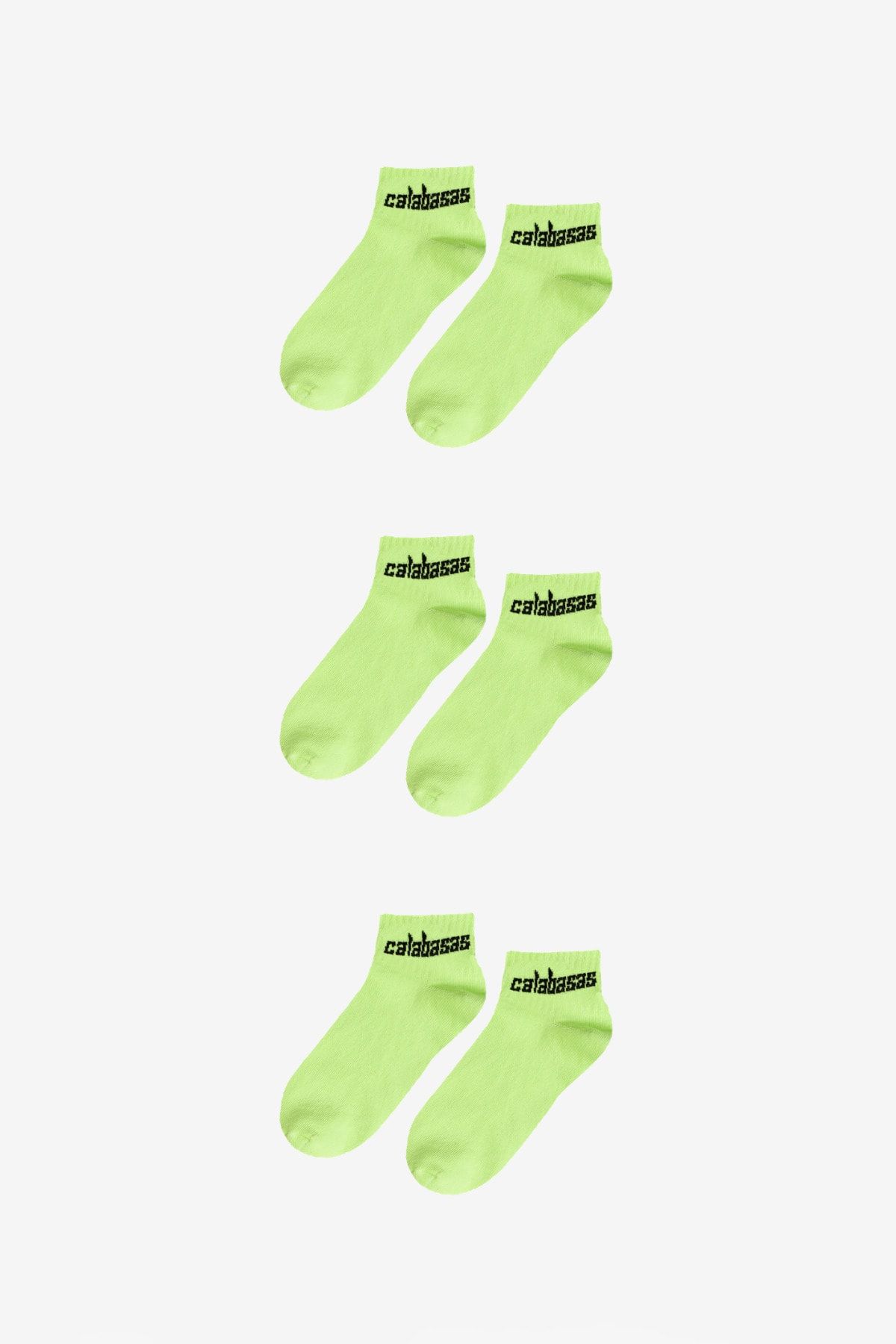 BOSHETTI Unisex Yıkamalı Premium Sloganlı Neon Yeşil 3'lü Paket Bilekte Örme Çorap