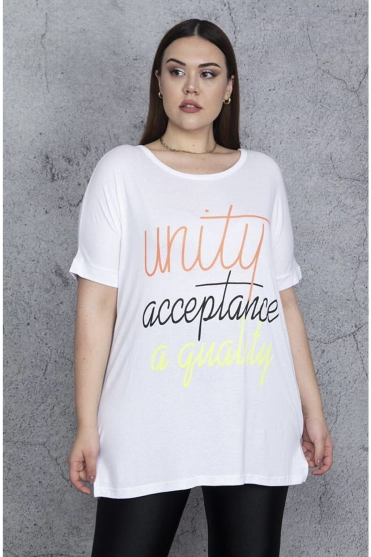 brand no:10 Kadın Beyaz Büyük Beden T-Shirt