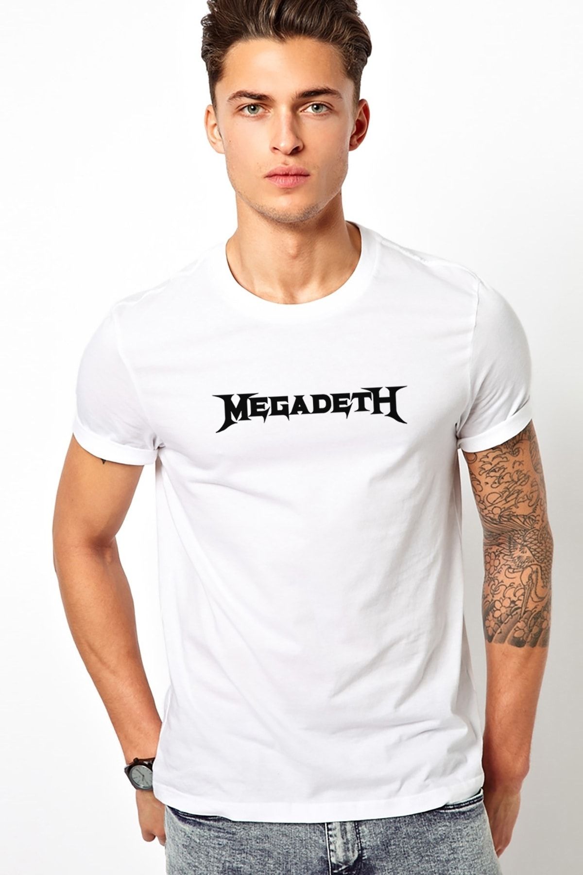 QIVI Red Dead Redemption 2 Logo Baskılı Beyaz Erkek Örme Tshirt T-shirt Tişört T Shirt