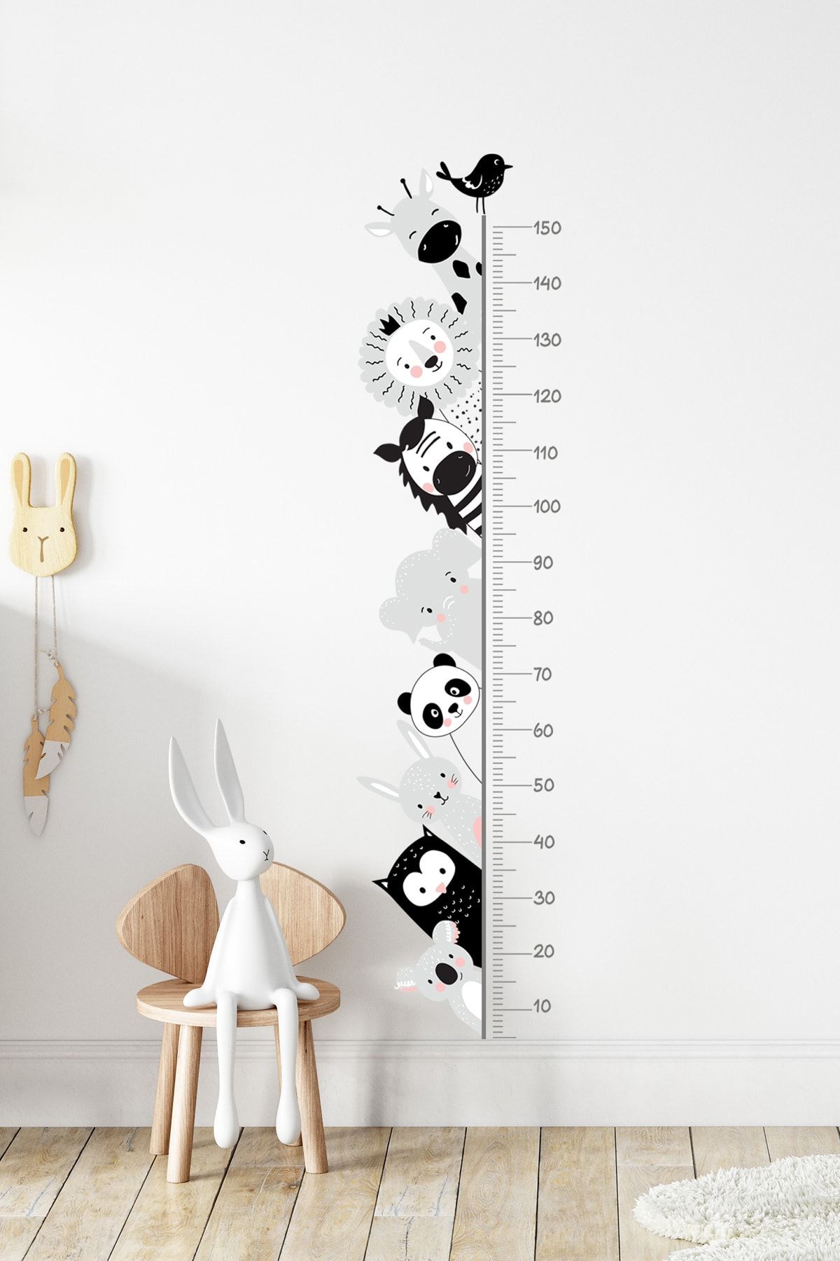 Sim Tasarım Sim112 Siyah Beyaz Hayvanlar Boy Ölçer Duvar Sticker