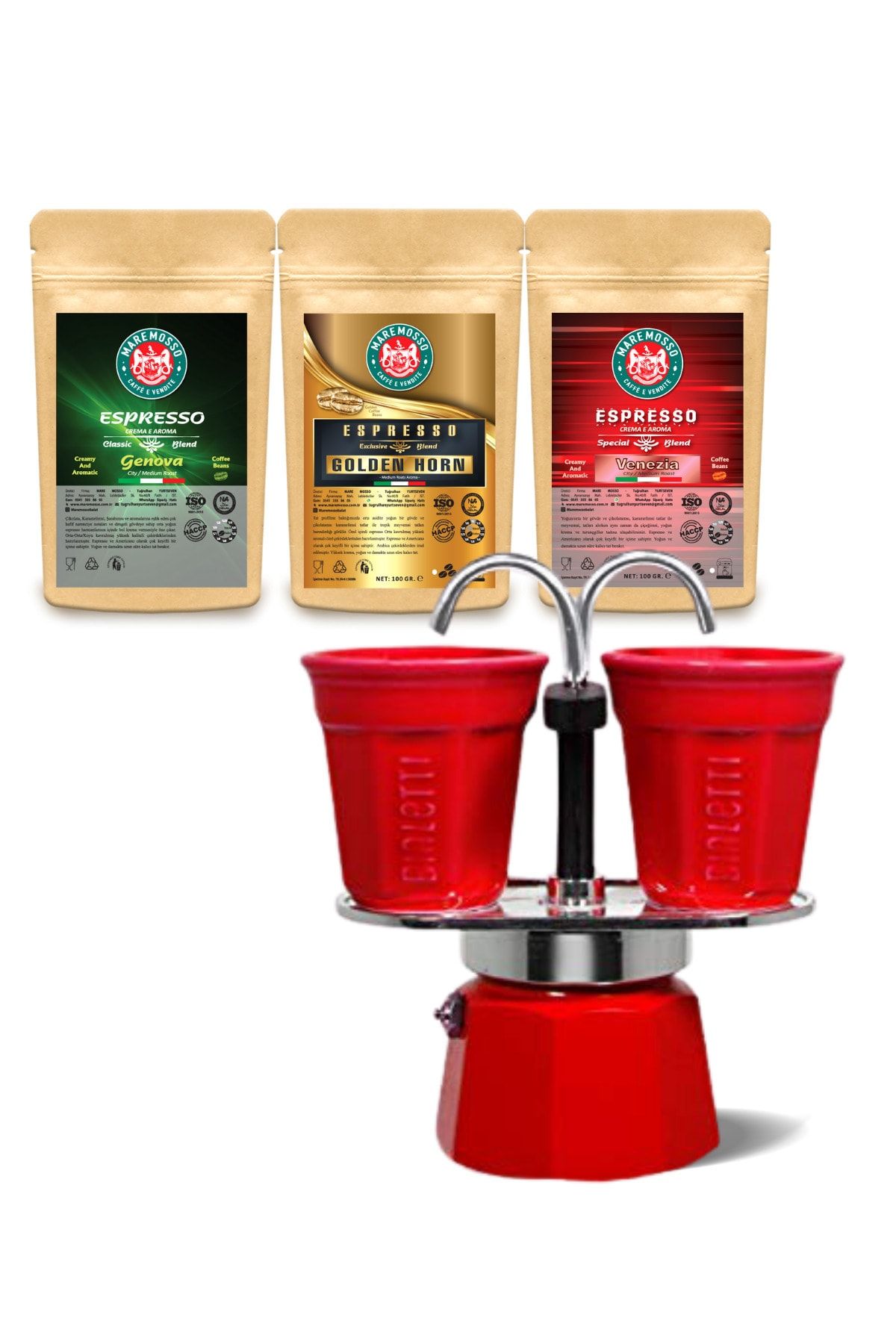 Bialetti Kırmızı Mini Express Set 2 Cup, 2 Espresso Bardaklı