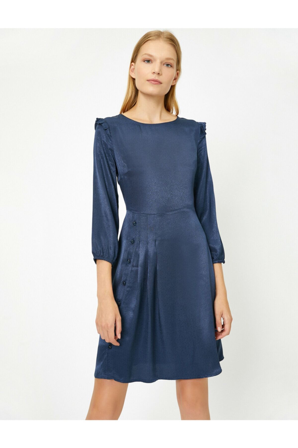 Koton Kadın Lacivert Dügme Detayli Elbise 0KAF80945GW