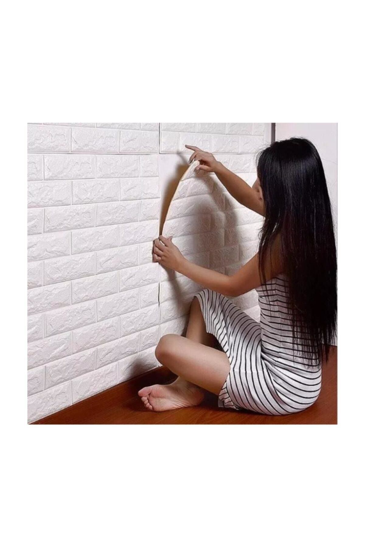 Renkli Duvarlar Kendinden Yapışkanlı Sünger Beyaz Tuğla Duvar Paneli Nw01 70x77 Cm 1 Adet