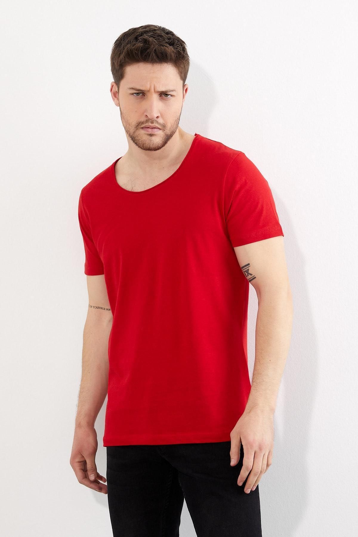 figo Erkek Kırmızı Bisiklet Yaka Basic T-shirt