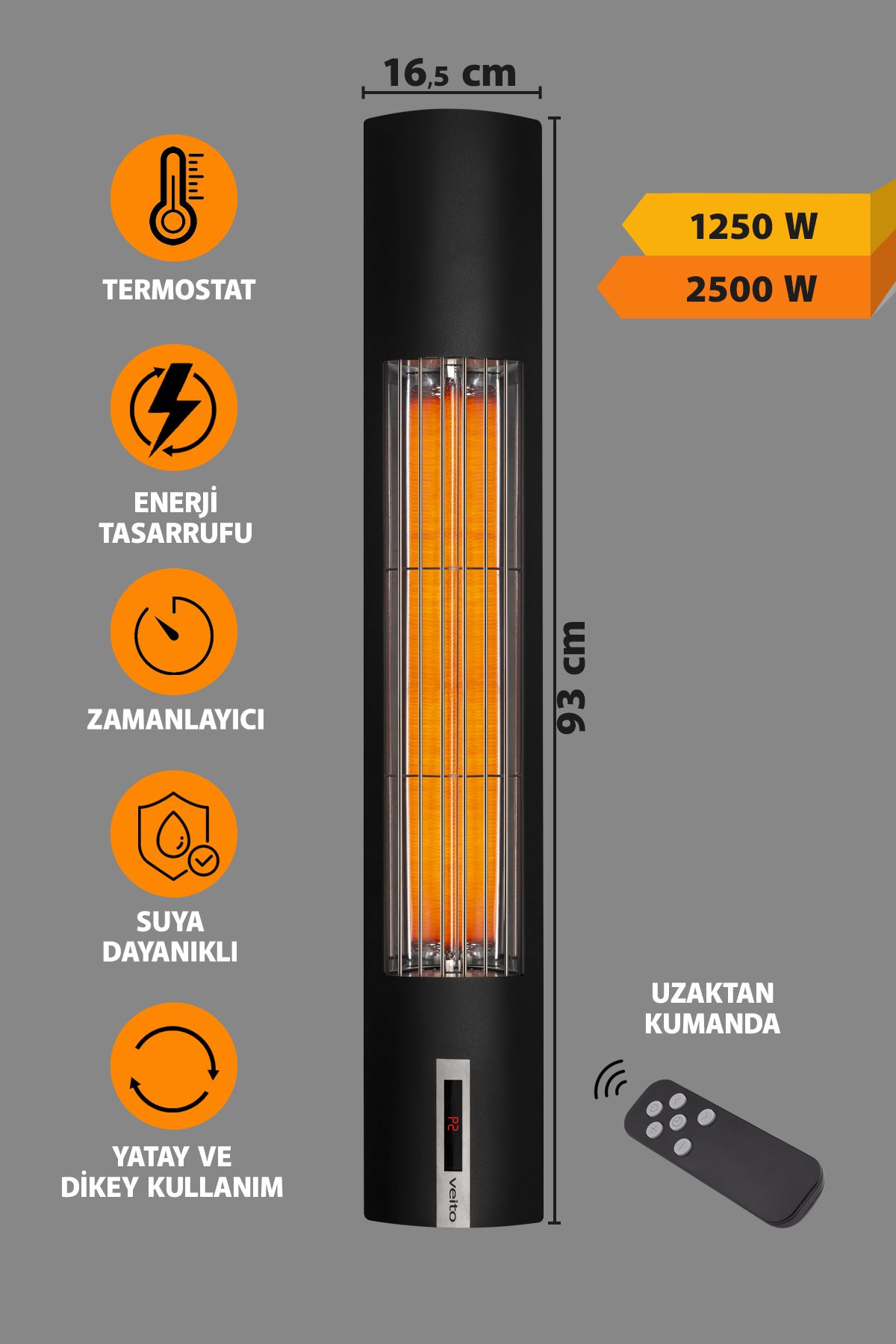 Veito Space S - Havayı Kurutmayan Karbon infrared 2500 Wat Uzaktan Kumandalı Isıtıcı