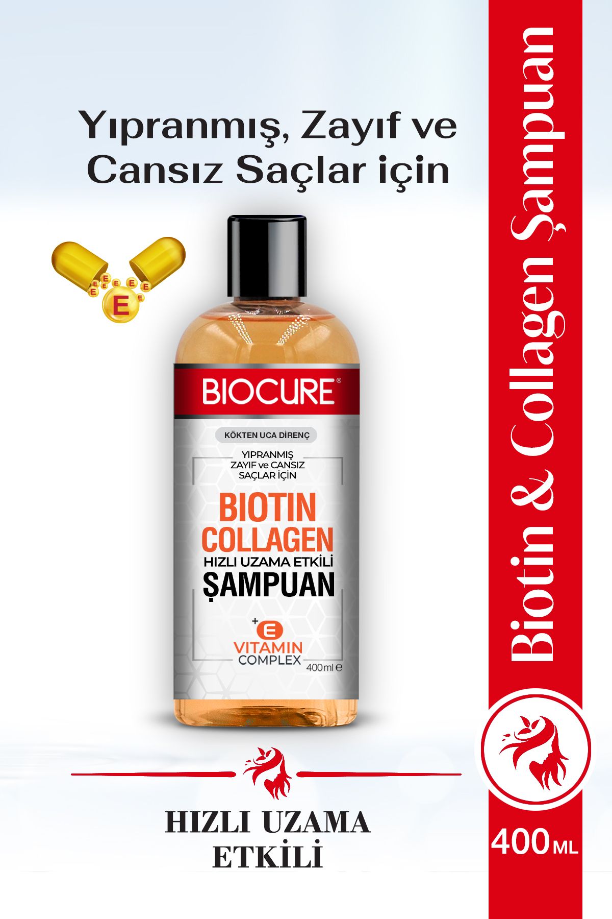 Biocure Biotin & Collagen + E Vitamin Kompleks, Yıpranmış, Zayıf Ve Cansız Saçlar Için Bakım Şampuanı