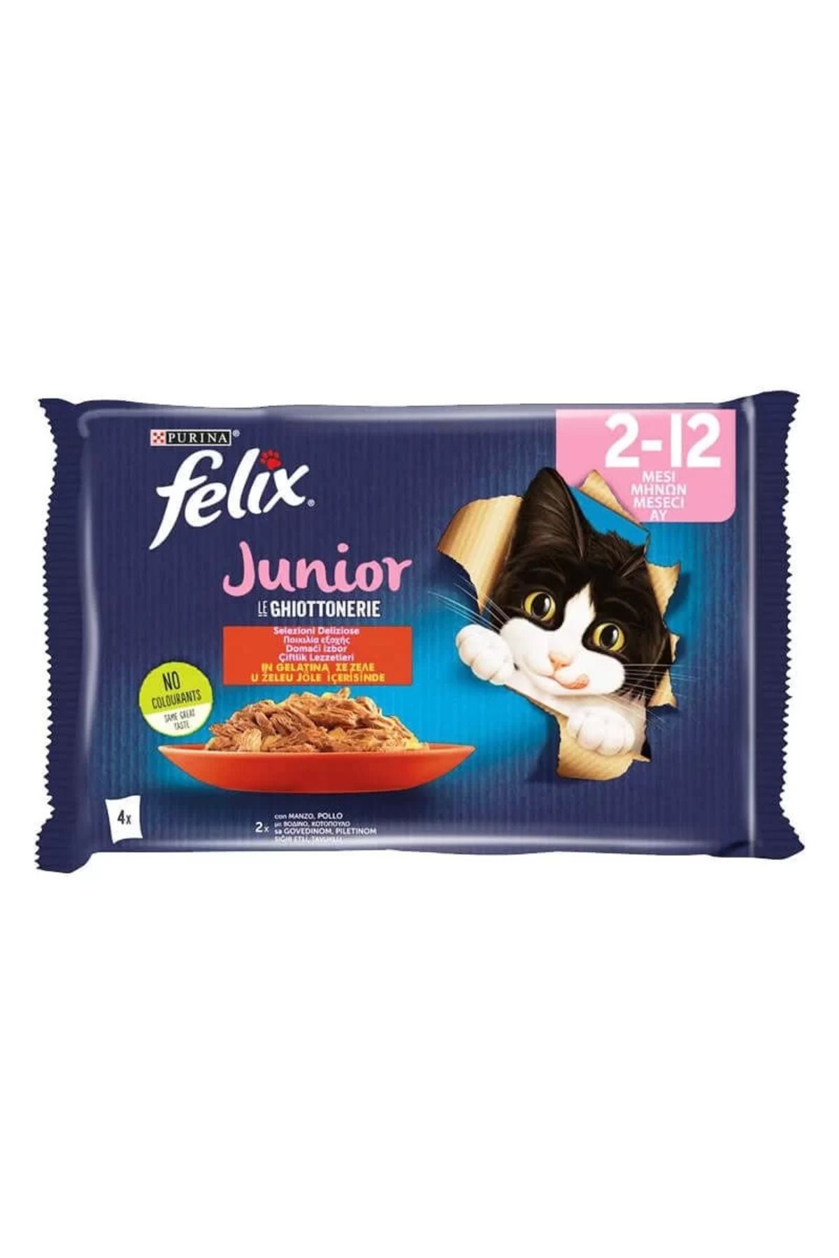 FELIX Felix Kedi Maması Sığır Etli ve Tavuklu Yavru Ekonomik Paket (4x85gr) X 12 Adet