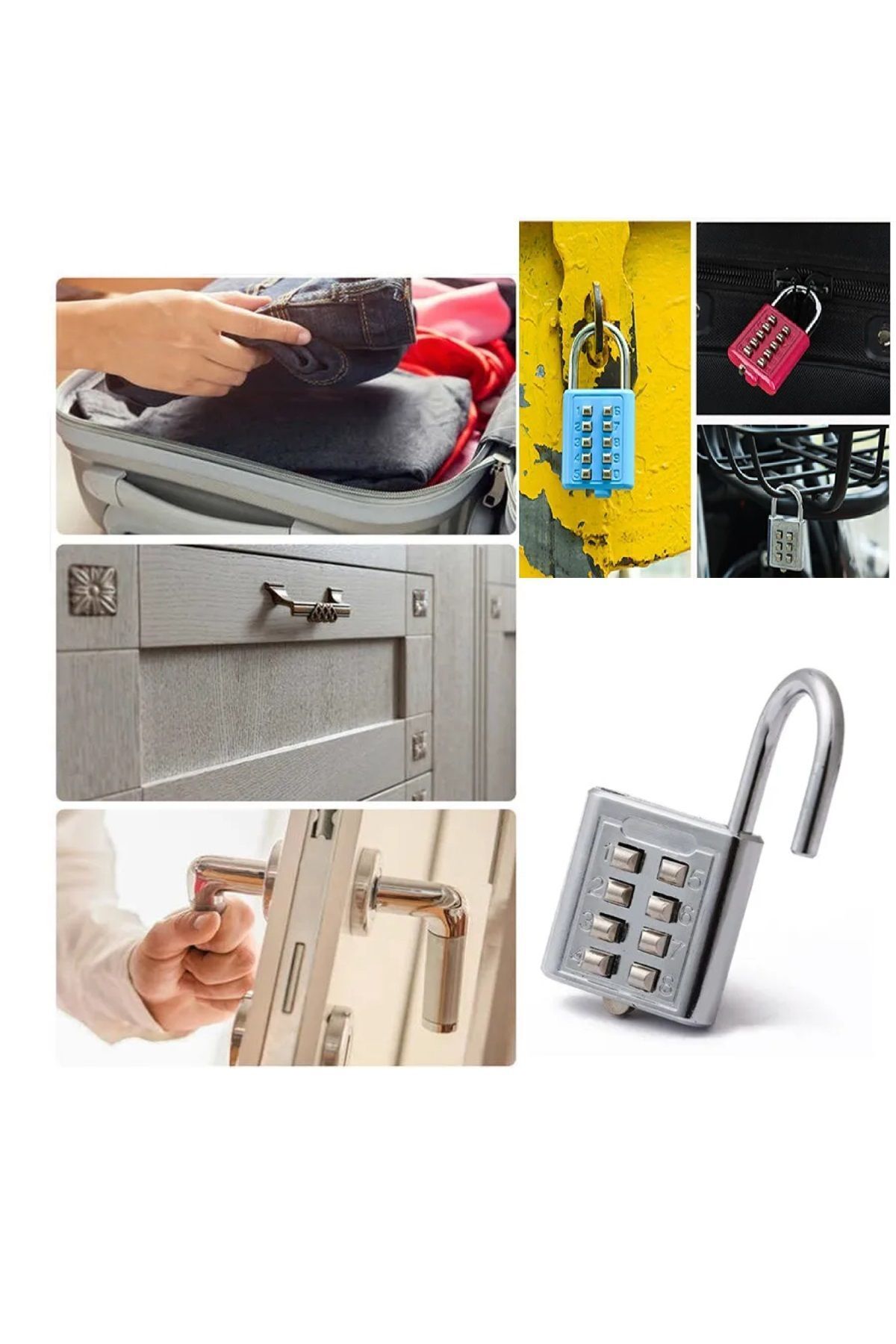 Xolo 3 Adet 8 Şifreli Akıllı Basmalı Şifreli Kilit Ofis Dolap Bagaj Valiz Çanta Güvenlik Kilit XLK412