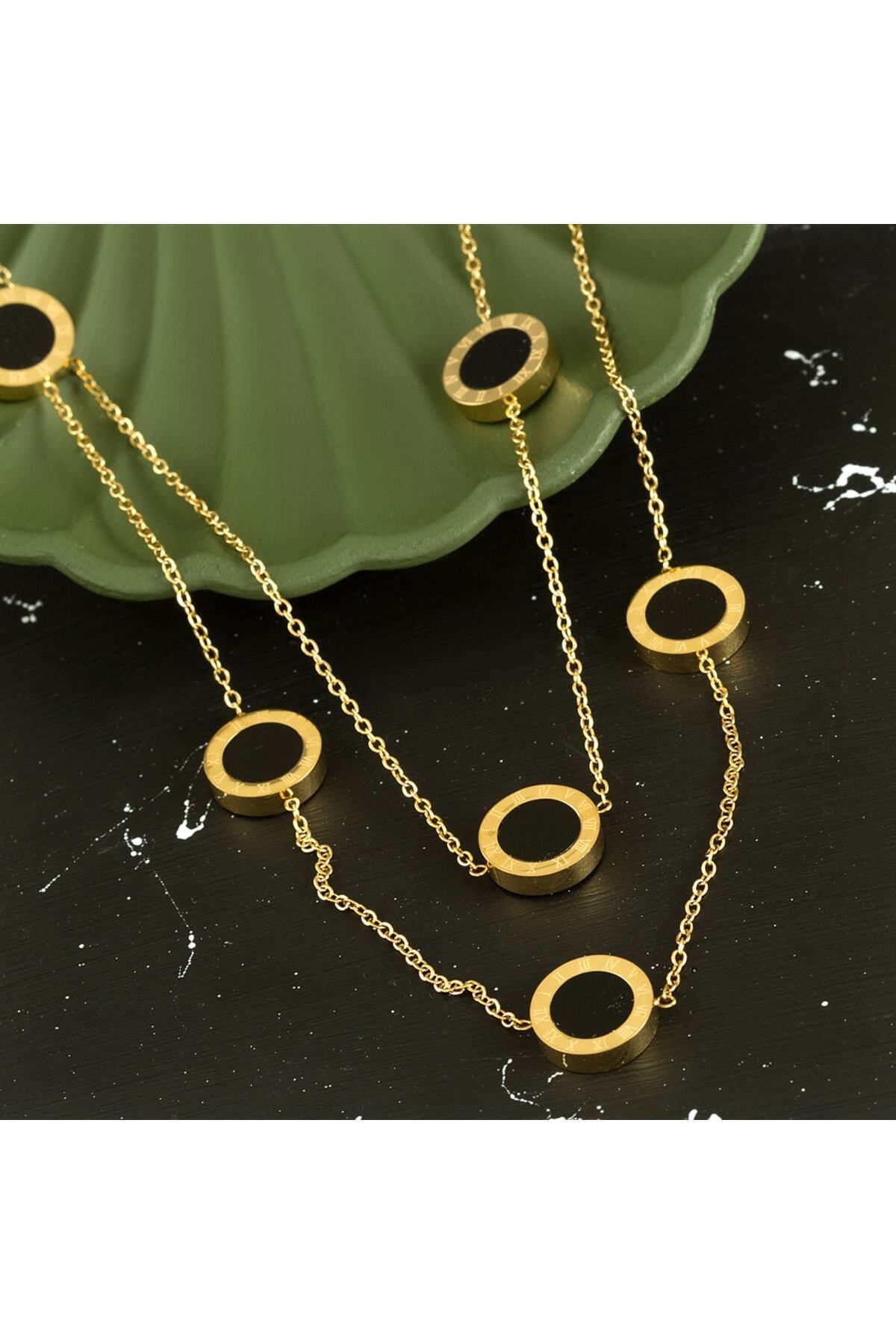 Fashion Jewellery Doğal Sedefli Marka Tasarım Altın Kaplama Çelik Kolye (100 CM)
