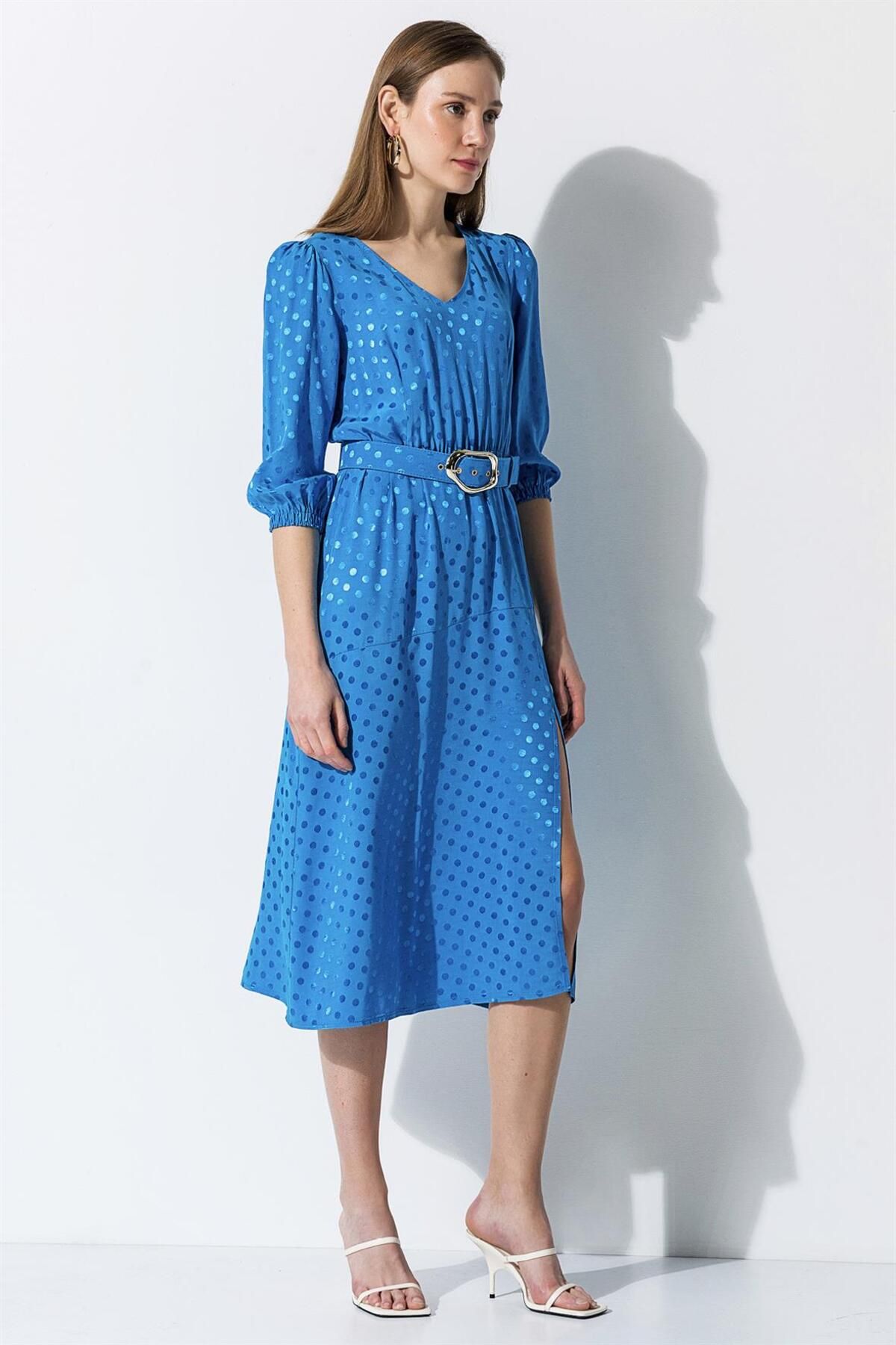 Miss Lilium Concept Mavi Puantiyeli Elbise