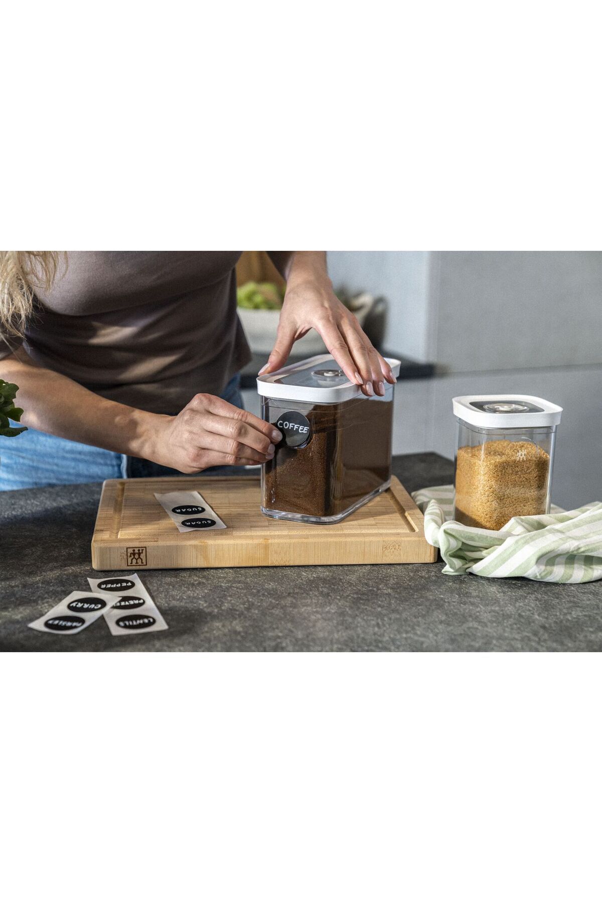 Zwilling Fresh & Save Cube Borosilikat Plastik Vakumlu Gıda Saklama Kabı Seti, M / 5-Parça Şeffaf-Beyaz