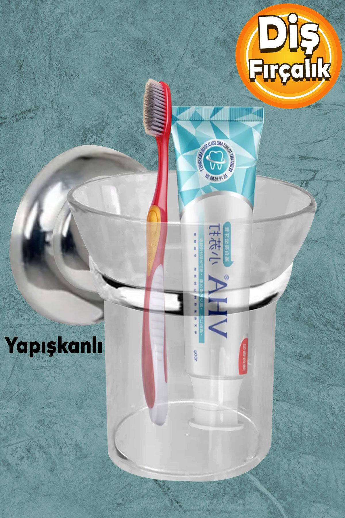 Badem10 Diş Fırçalık Yapışkanlı Banyo Diş Fırçası Kabı Kutusu Krom Kristal