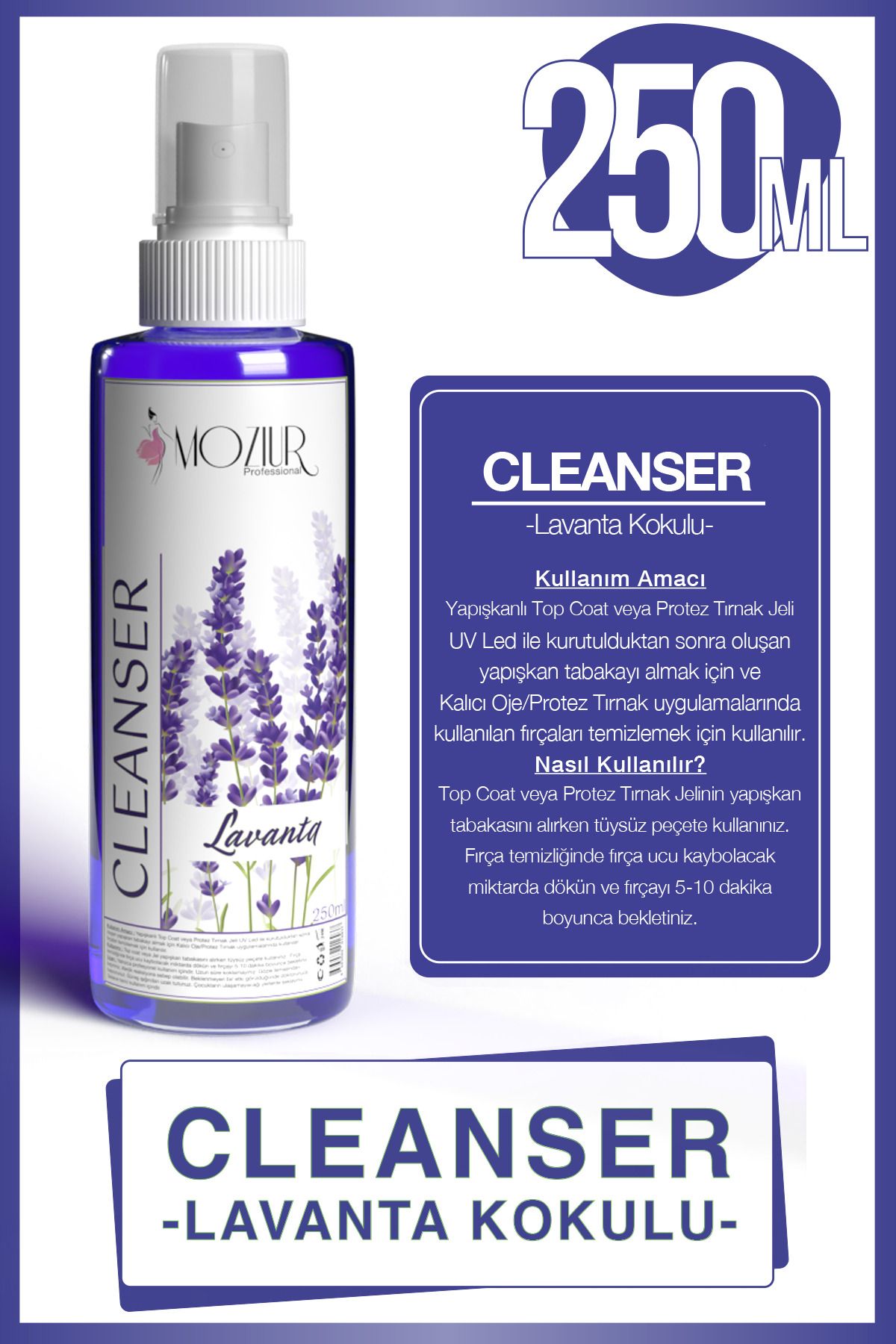 MOZIUR Cleanser Lavanta Kokulu - 250ml | Yapışkan Tabaka Temizleyici Ve Fırça Bakım Solüsyonu