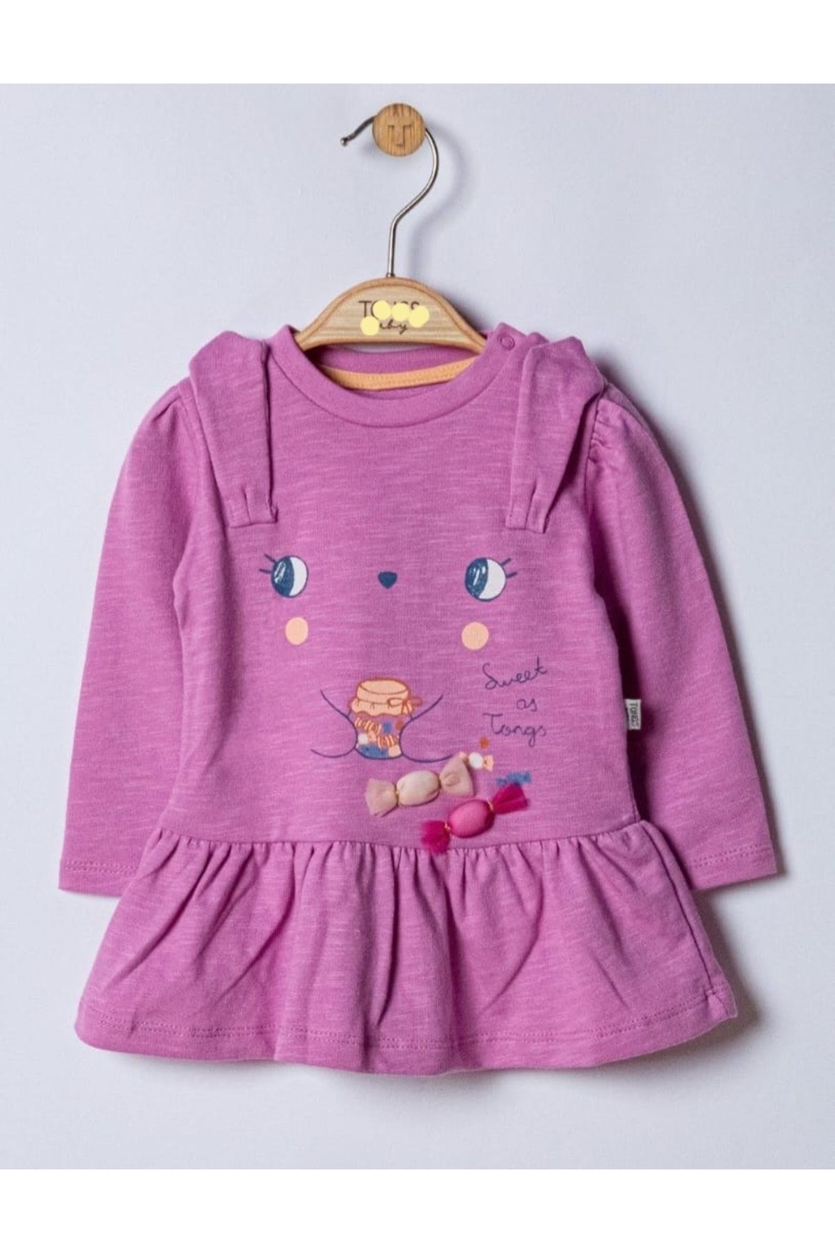 Esterella kız bebek büzgülü uzun kollu elbise/ 2 iplik bebek elbise/candy uzun kollu elbise
