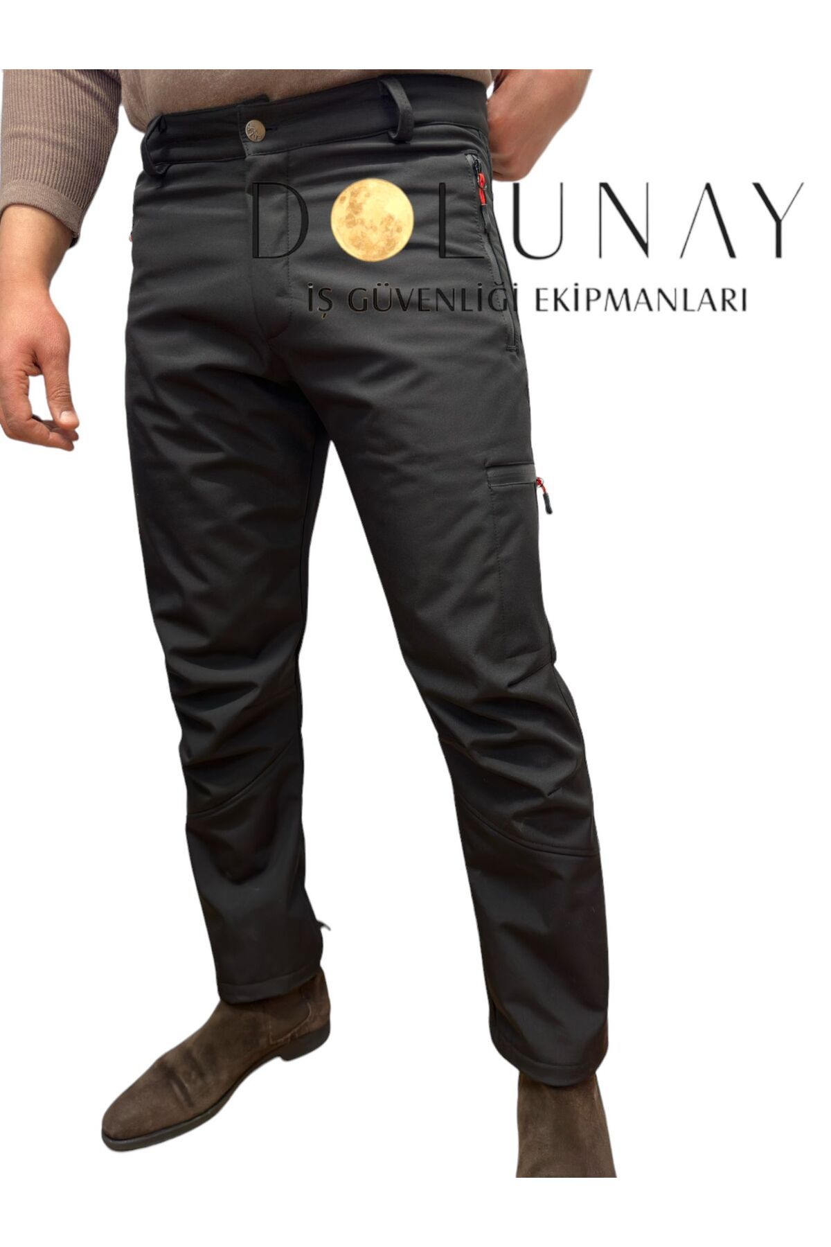 Dolunay İş Elbiseleri Erkek Içi Polarlı Tactical Outdoor Su Geçirmez Siyah Softshell Pantolon DOLUNAY İŞ ELBİSELERİ