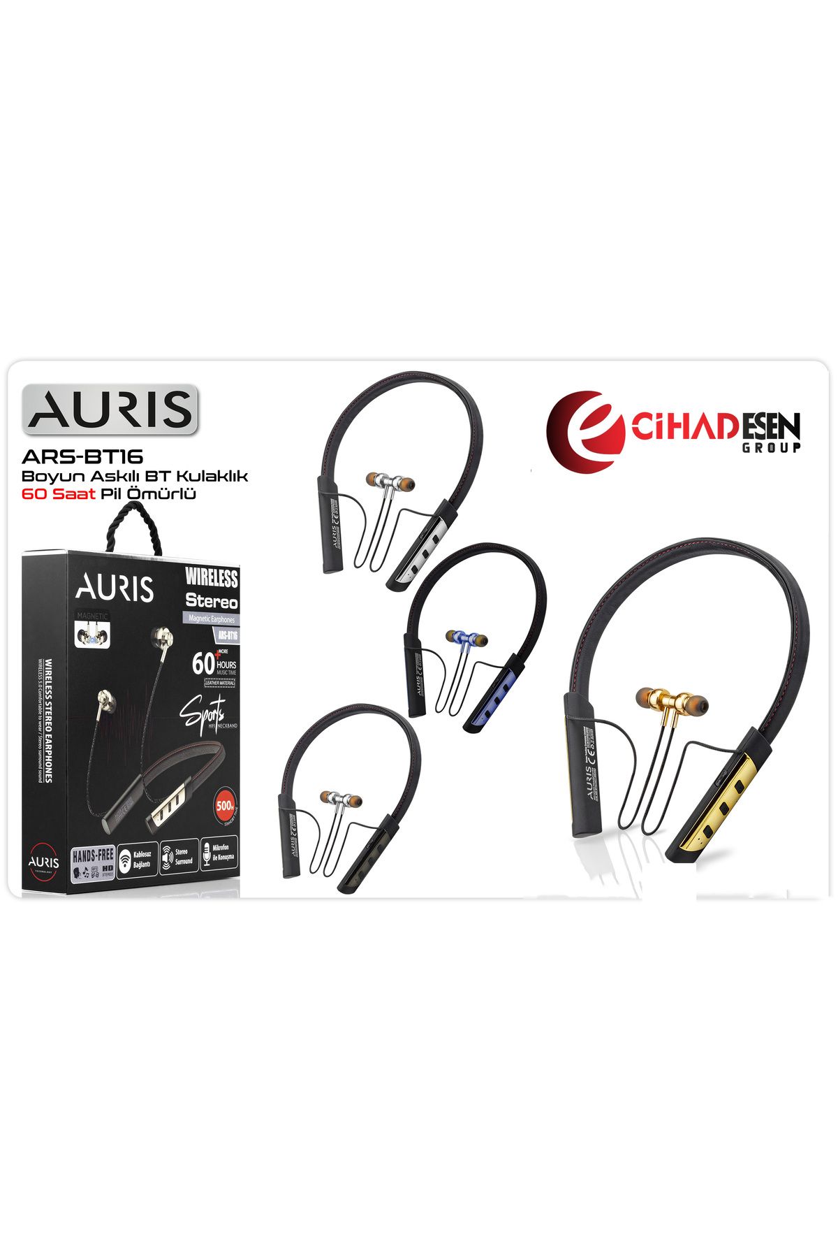 Auris ARS-BT16 Boyun Askılı Bluetooth Kablosuz Kulaklık 60 Saat Pil Ömürlü