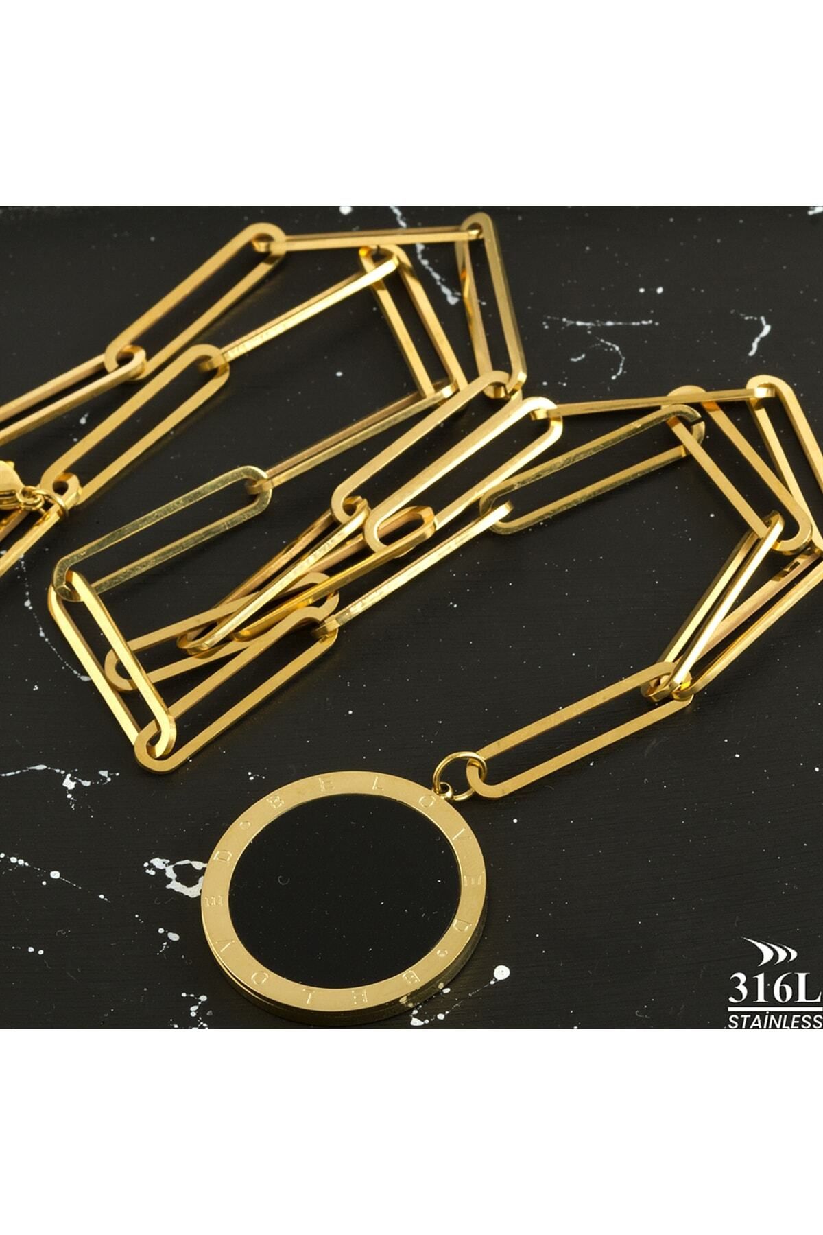 Fashion Jewellery Bvl Marka Tasarım Altın Kaplama Unisex Çelik Kolye (50 CM)