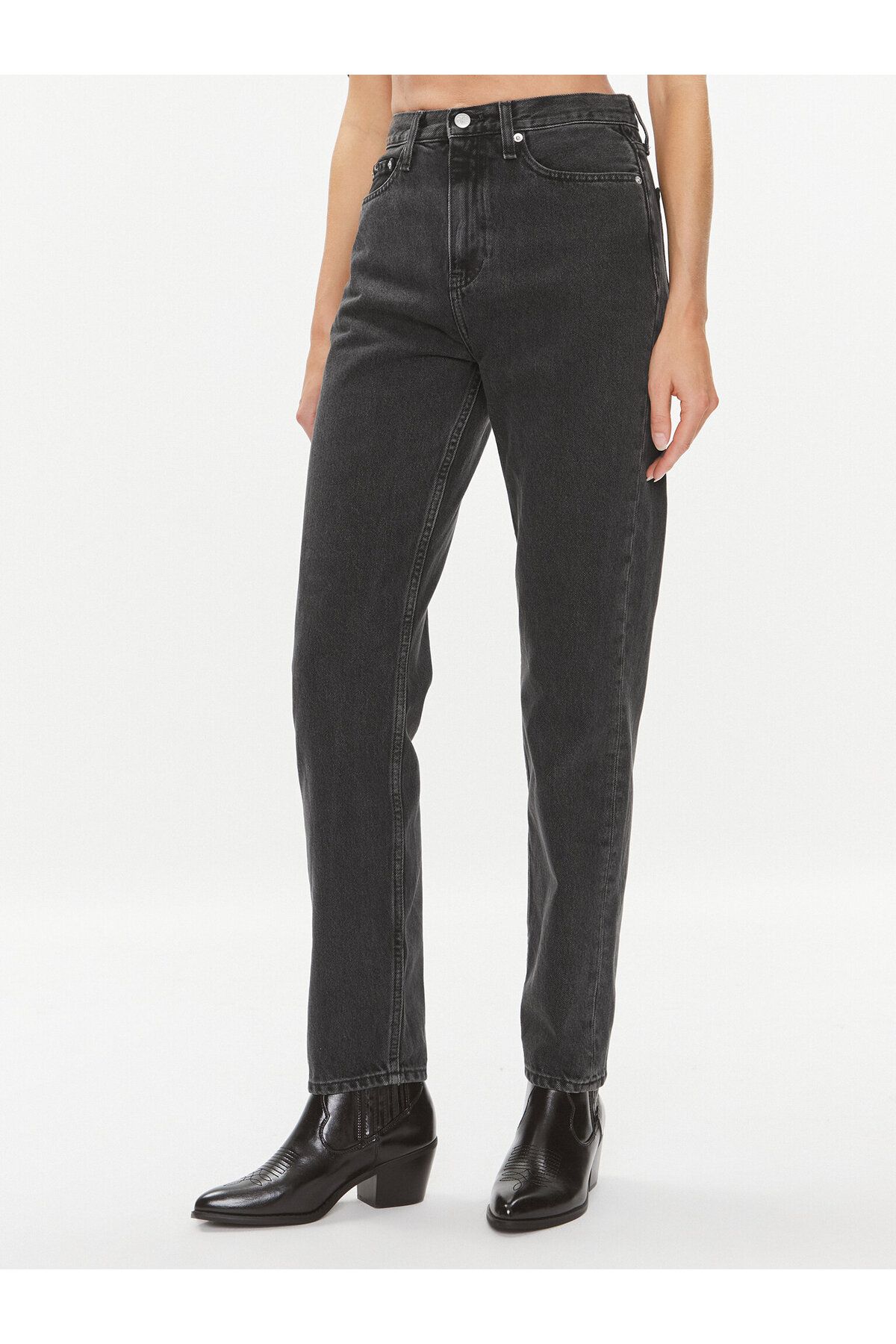 Calvin Klein Kadın Pamuklu Normal Bel 5 Cepli Düğmeli Siyah Jeans J20J222442-1BY