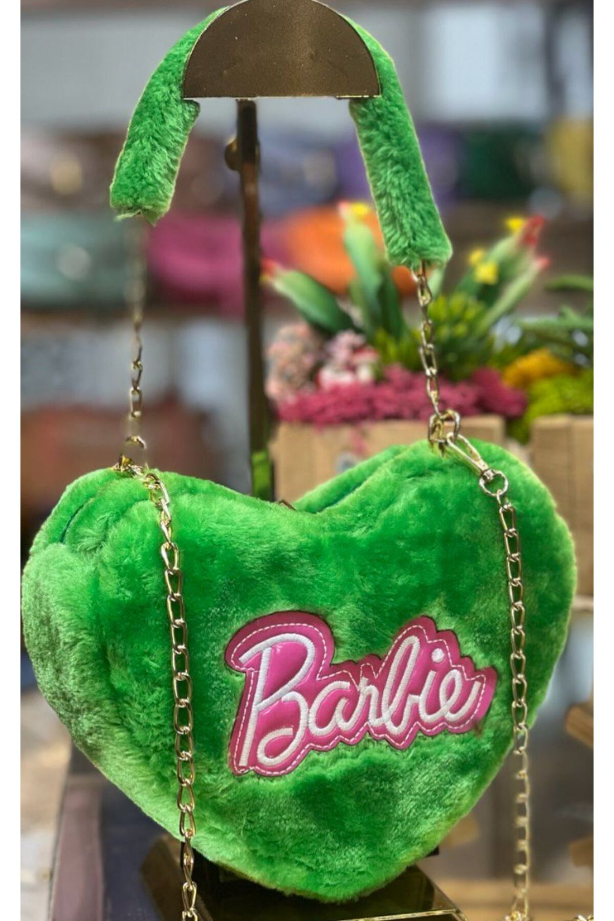 Meftune Bijuteri Barbie Kalpli Peluş Çanta Yeşil