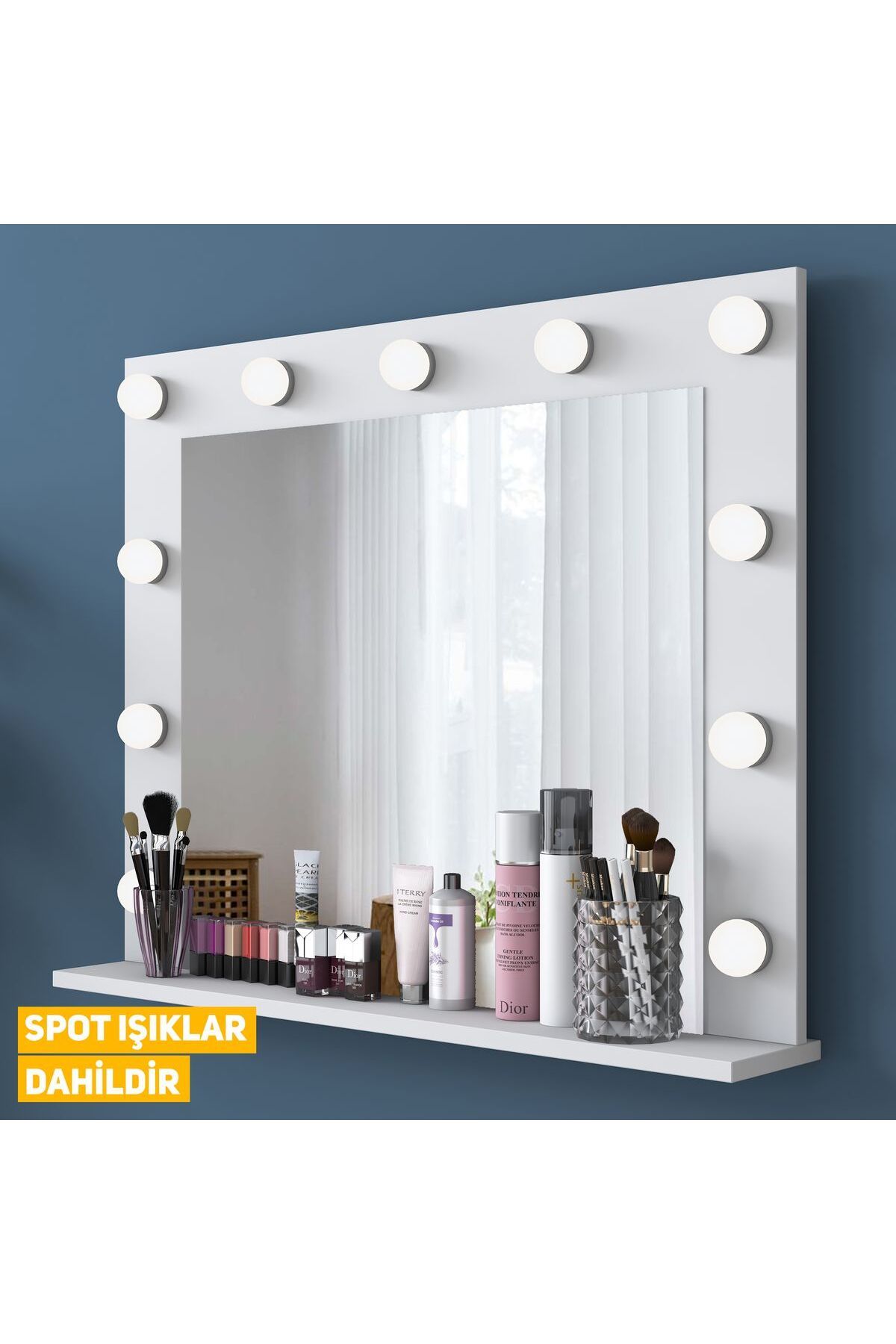 Rani Mobilya Rani Ef108 Hollywood Işıklı Ayna Kulis Makyaj Aynası Spot Işıklar Dahil Ayna Beyaz