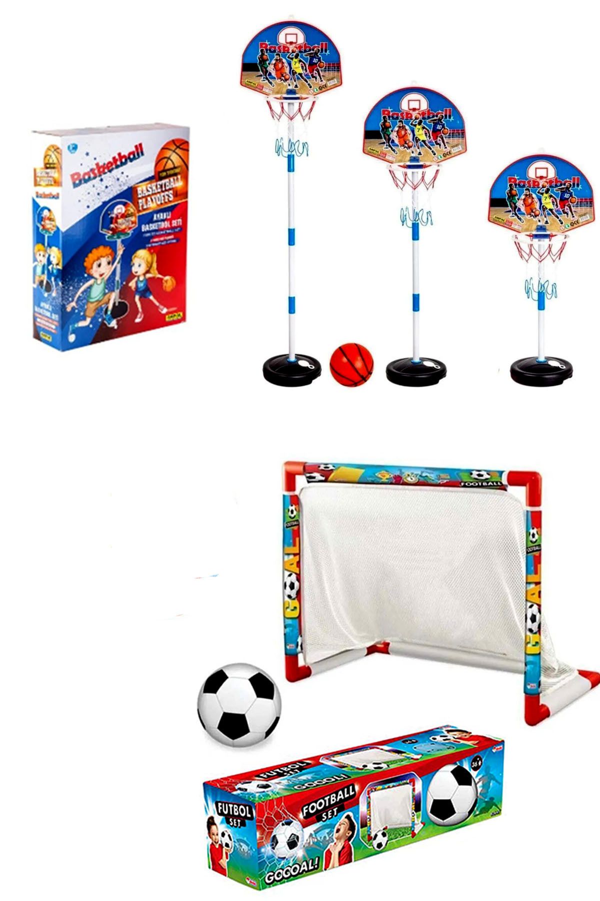 SAZE Oyuncak Futbol Kalesi Ve Ayaklı Basketbol Potası-erkek Çocuk Oyuncak