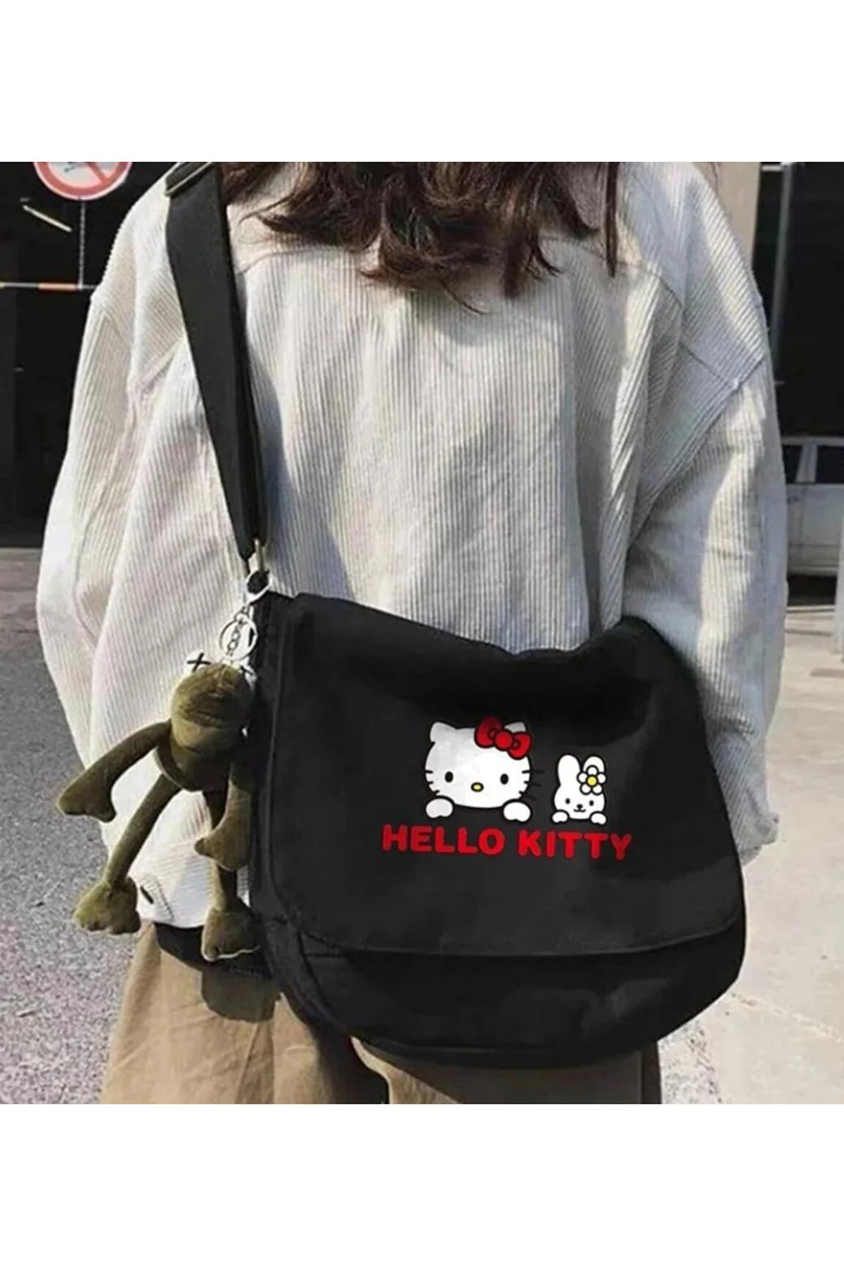 DEEFWEAR Hello Kitty Baskılı Unisex Siyah Postacı Çantası - Chouze