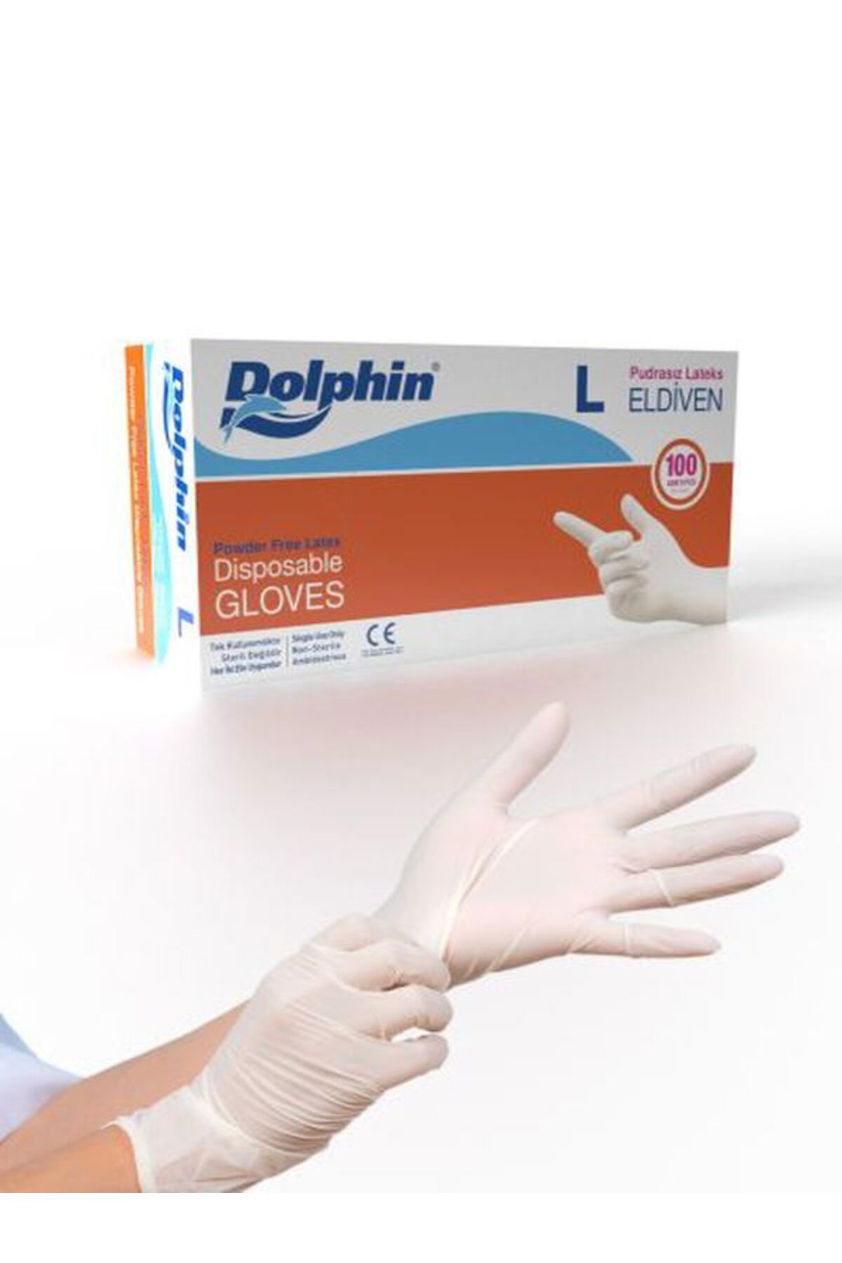 Dolphin Latex Pudrasız Eldiven (L) 100lü Paket