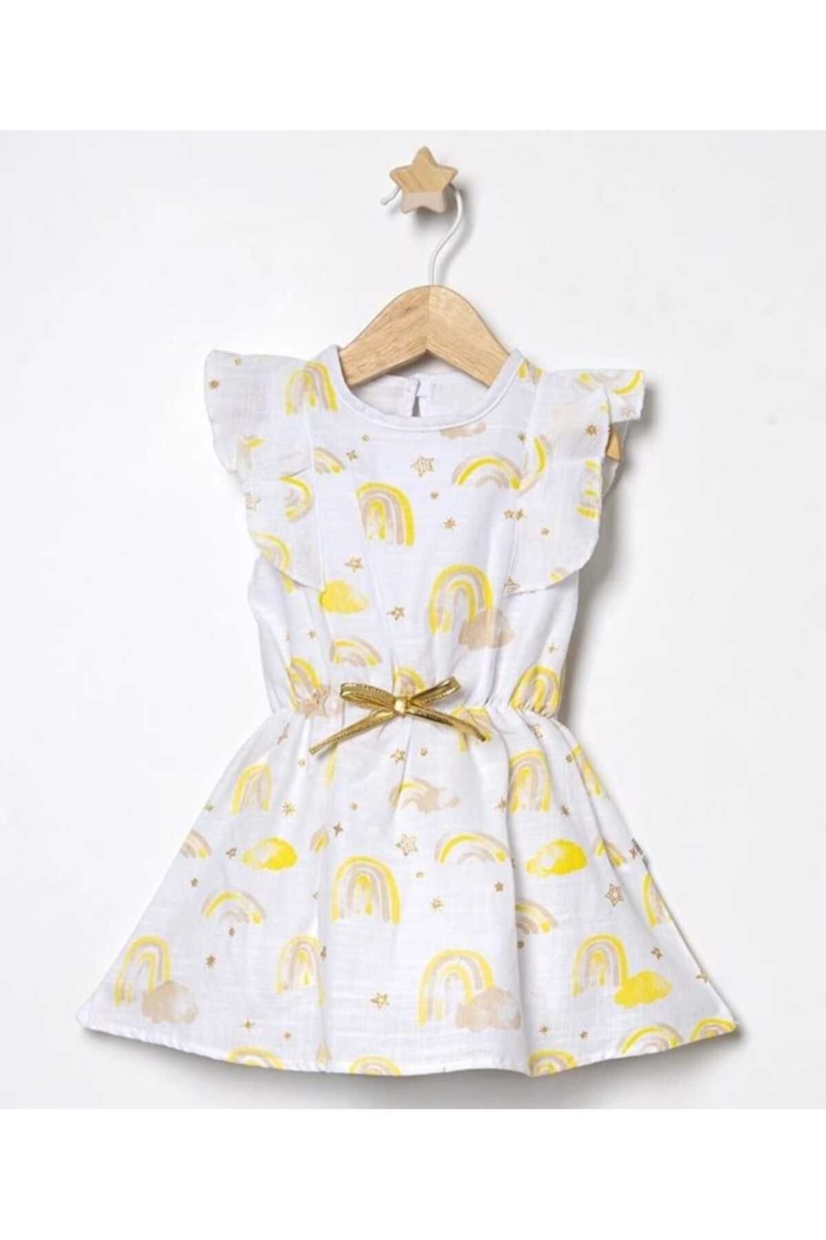 Esterella kız bebek keten elbise/ fırfır detaylı beli lastikli kolsuz elbise/ keten kolsuz elbise