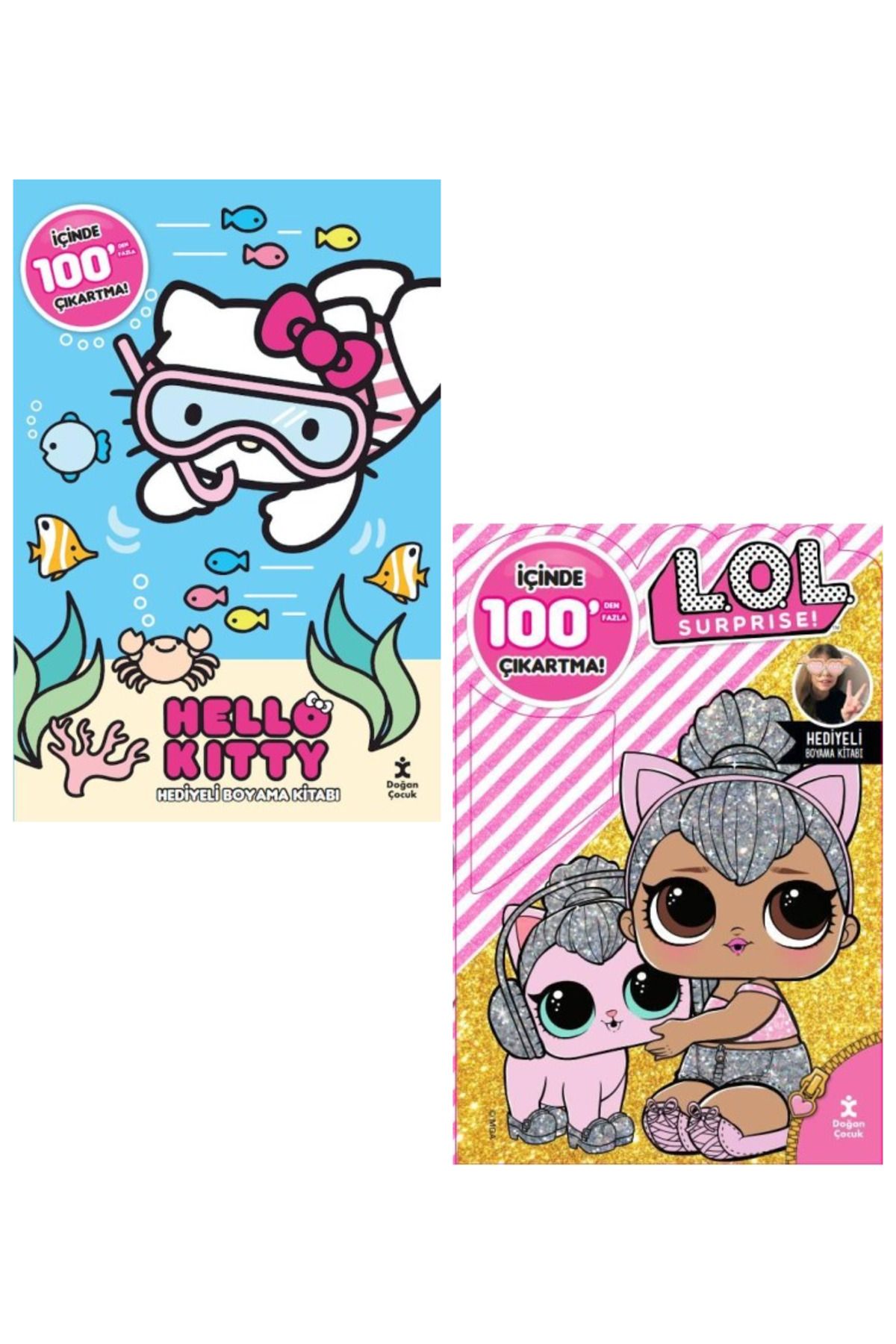 Doğan Çocuk 100'den Fazla Çıkartmalı Boyama Kitabı 2'li Set / Hello Kitty - LOL Surprise