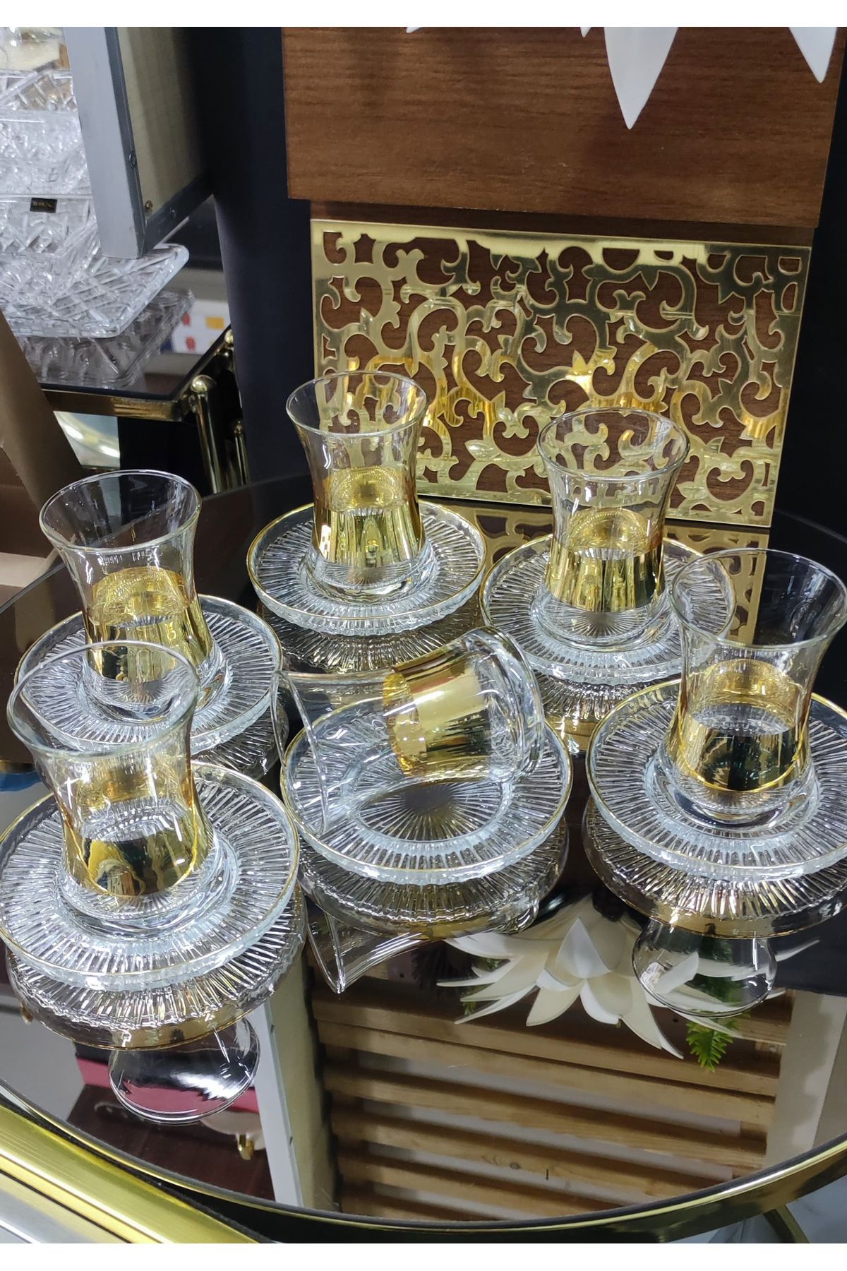 SAVA HOME COLLECTİON 12 parça Dip Gerçek Gold Çay Seti Riva Tabak Zen bardak