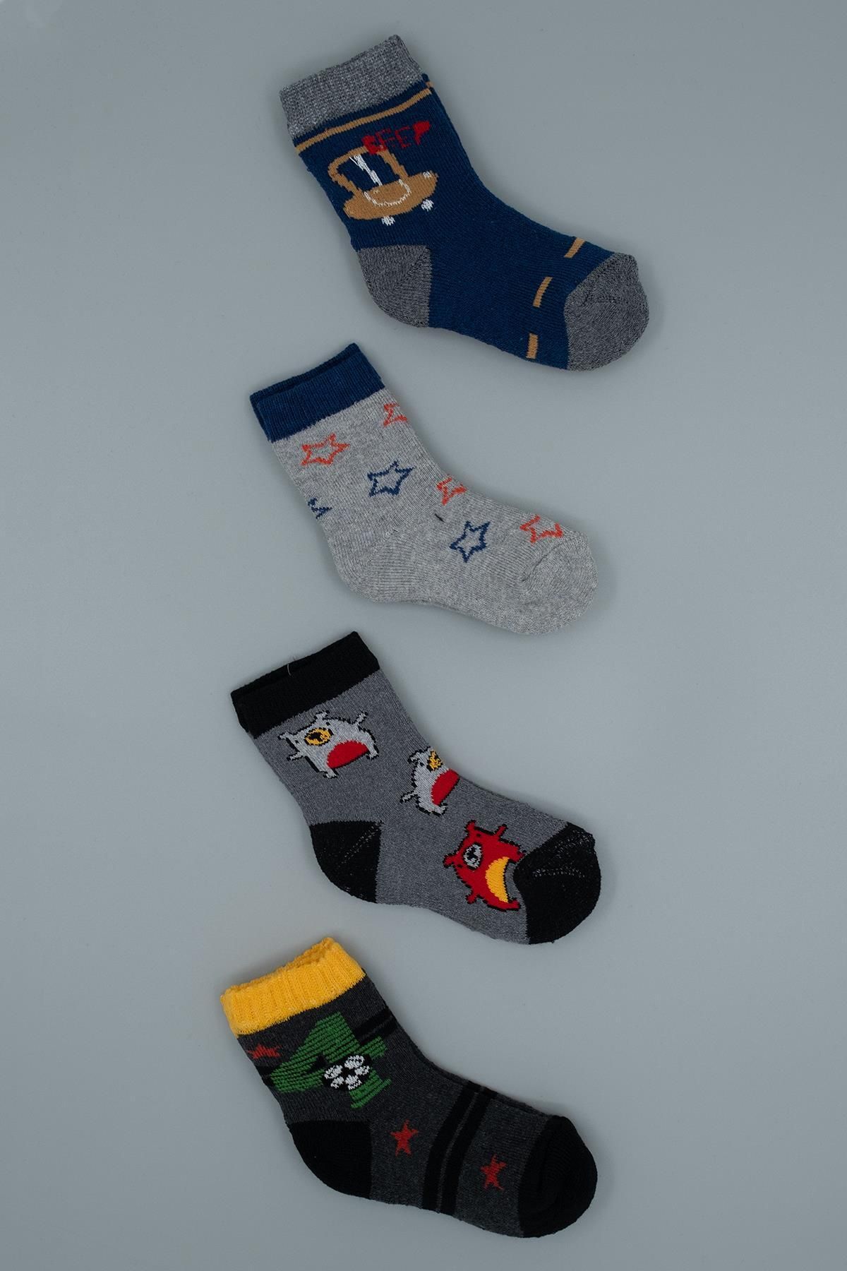 HİTRA Hitra Tekstil 4'lü Ayıcıklı/yıldızlı Kışlık Çocuk Çorap
