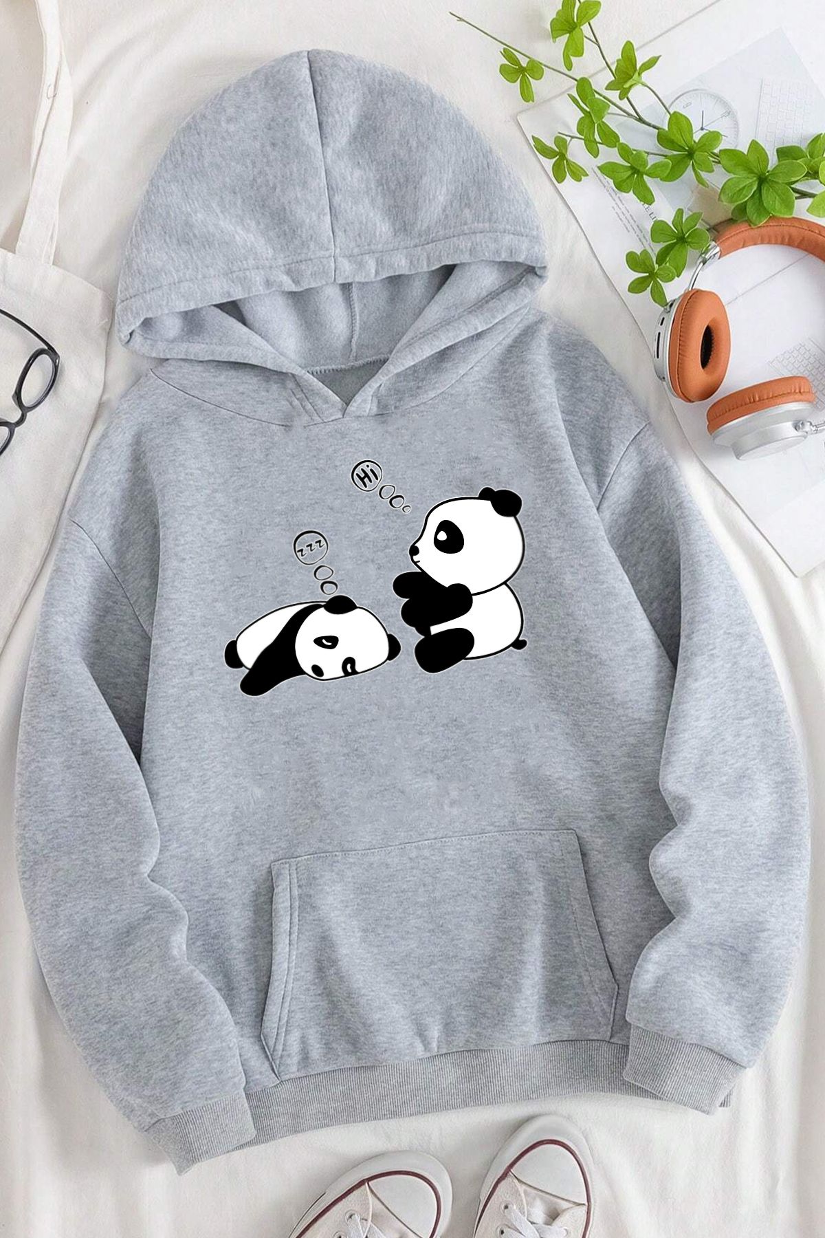 uyguntarz Unisex Panda Baskılı Oversize Sweatshirt