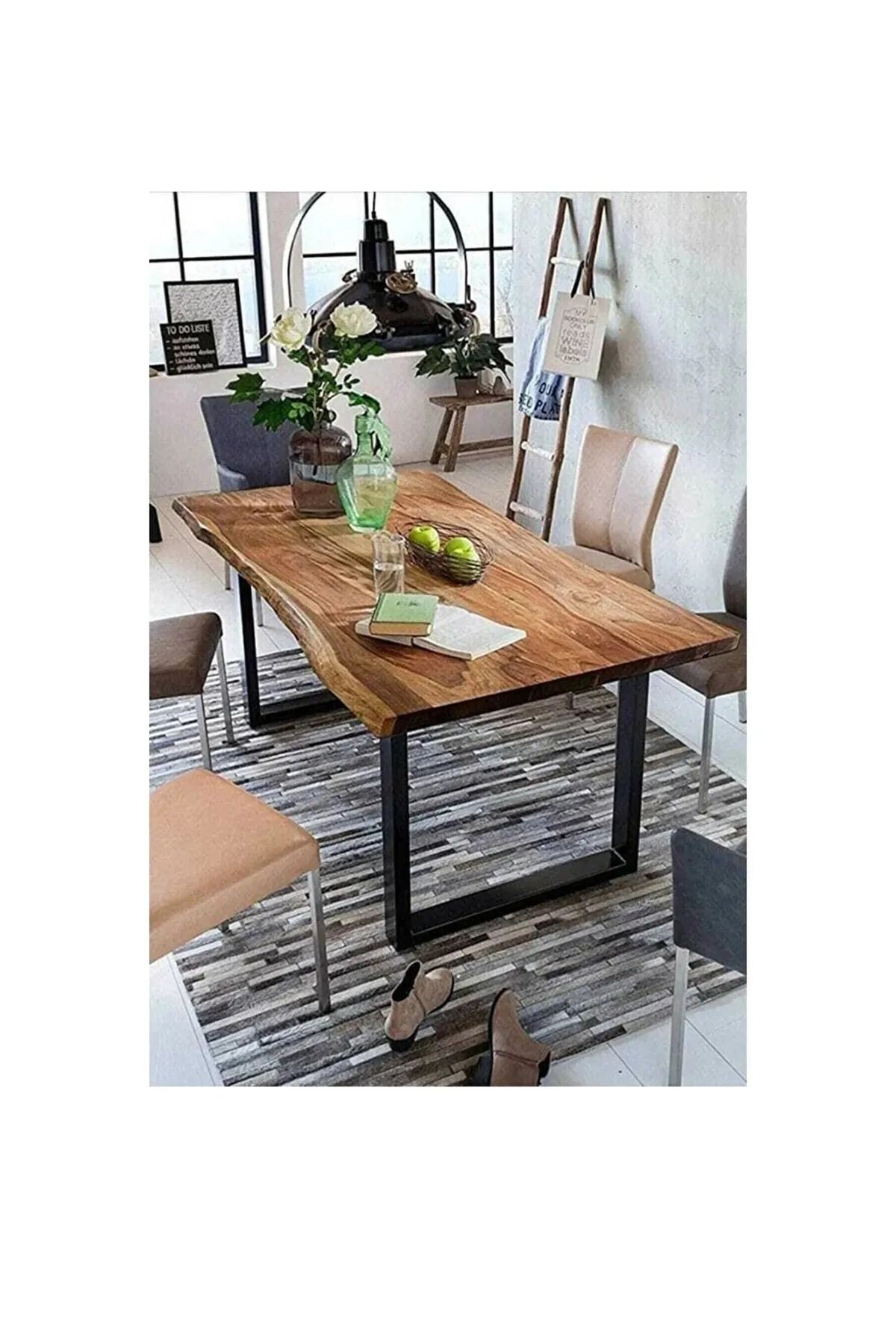 HFAY DESİGN Masif Yemek Masası Kare Ayak 80x180