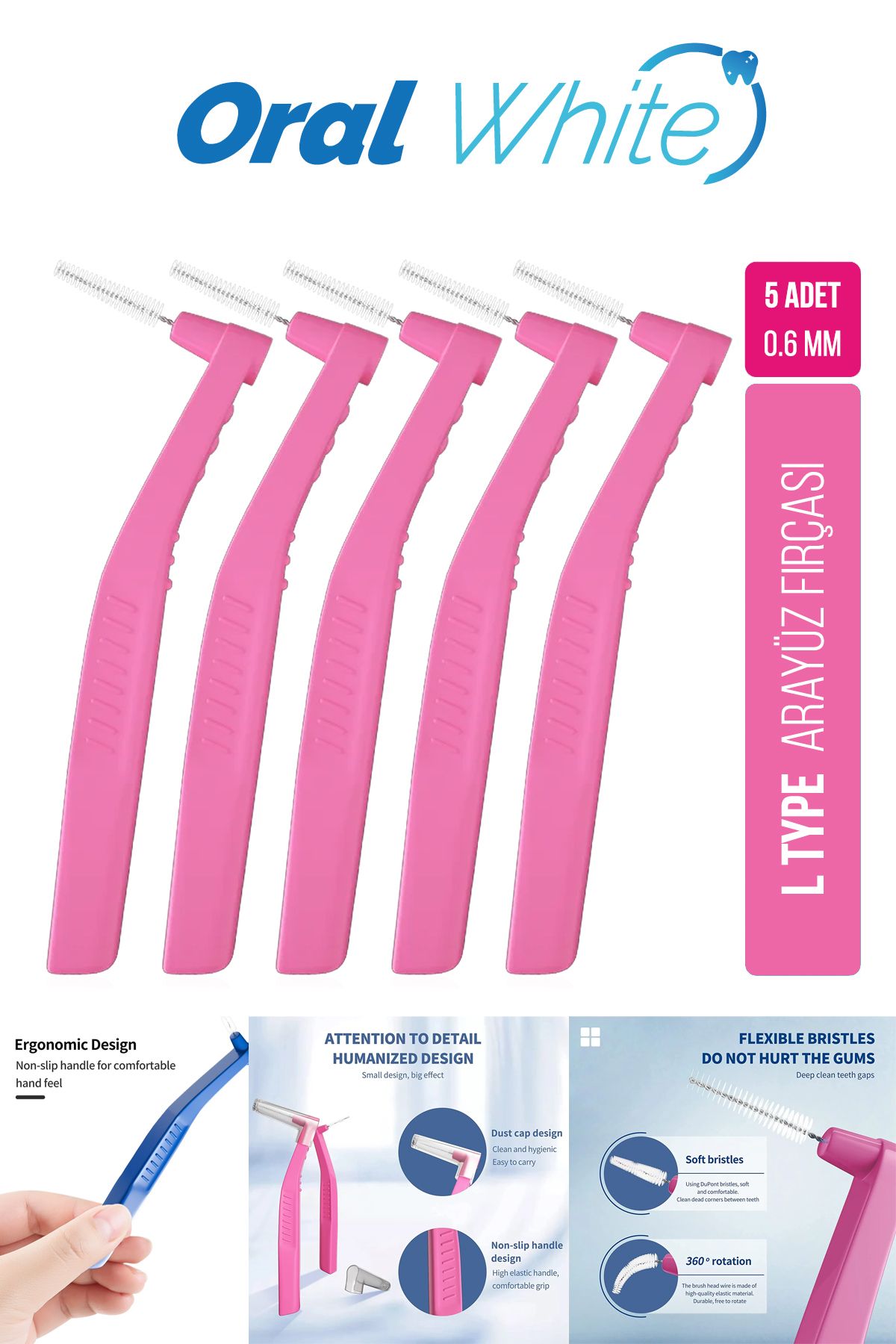 Oral White Arayüz Fırçası Pembe 0.6 mm Cleaning Pro 5 Adet