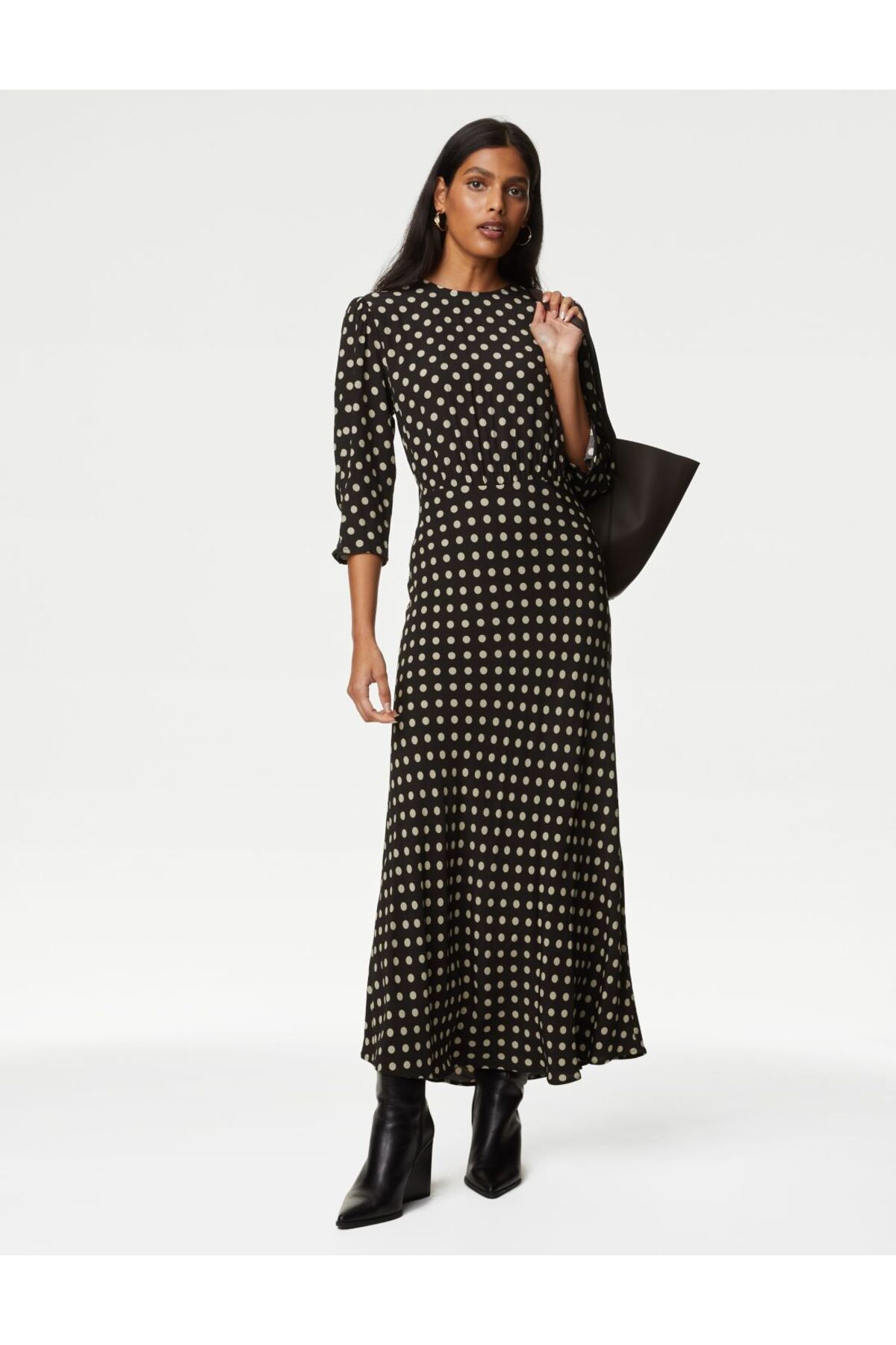 Marks & Spencer Puantiye Desenli Midi Elbise