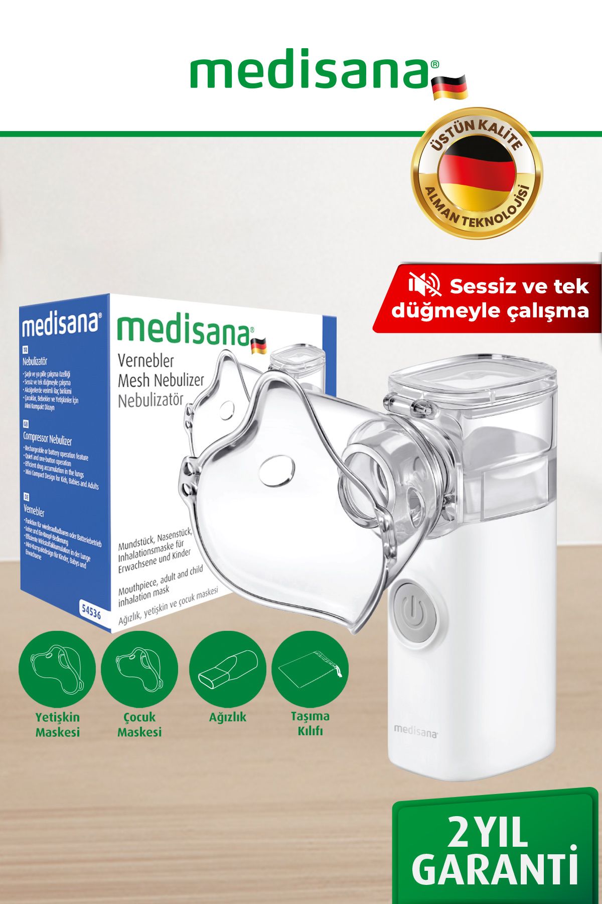 medisana Mesh Taşınılabilir Mini Nebulizatör Hafif Sessiz El Tipi 54536