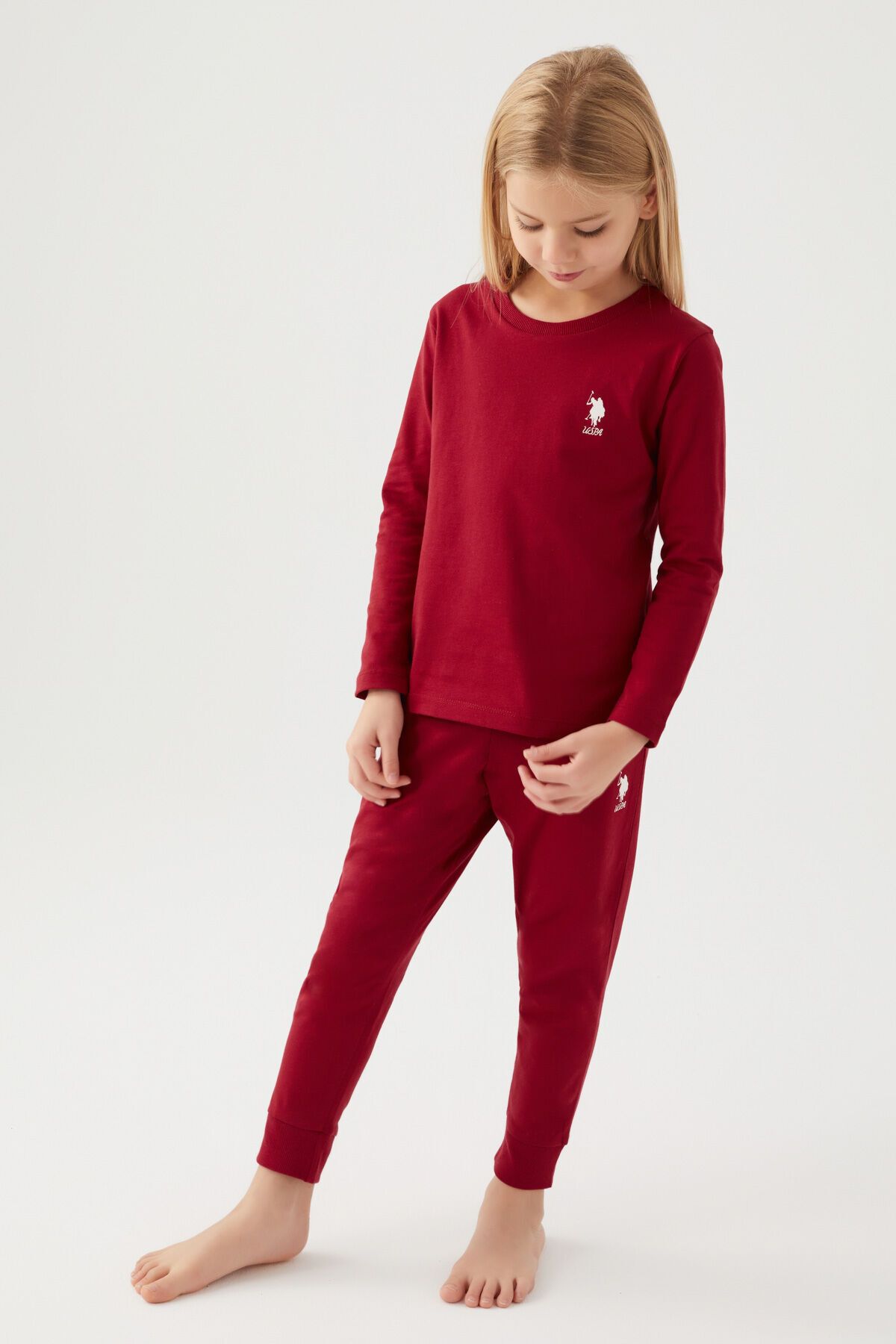 U.S. Polo Assn. Kız Çocuk Bordo Pijama Takımı