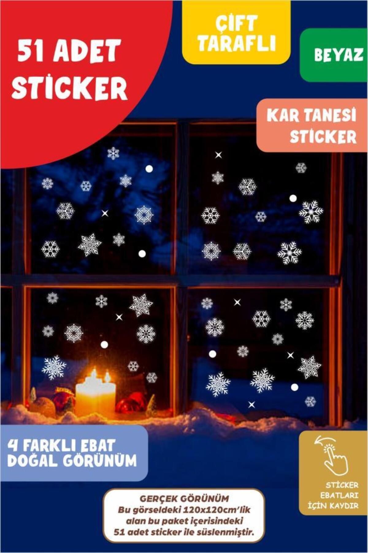 Pera İstanbul Yılbaşı Kar Tanesi Cam Sticker Çift Yönlü Görünüm Yeni Yıl Süsleme Tüm Yüzeylere Uygun