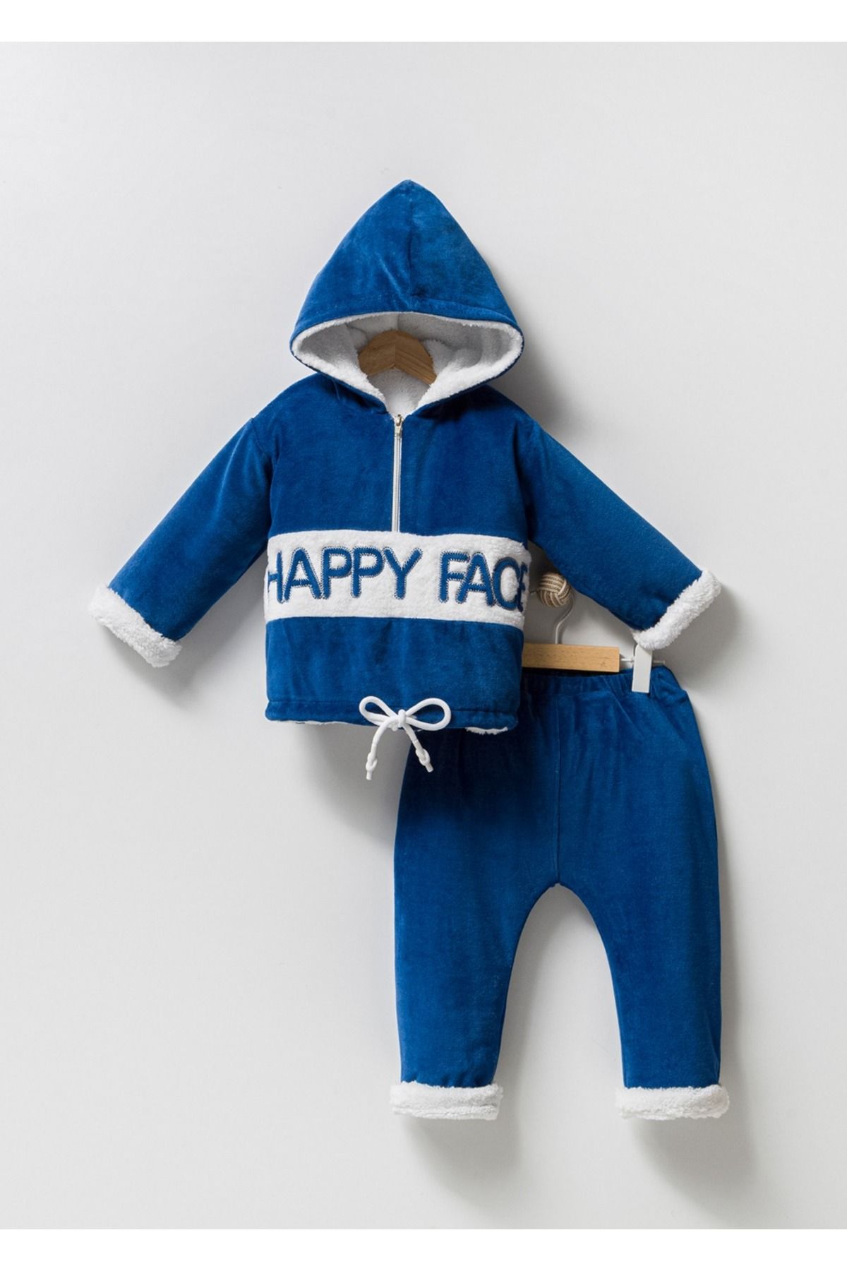 Jikko Baby Happy Nakışlı Bebek Kadife Takım