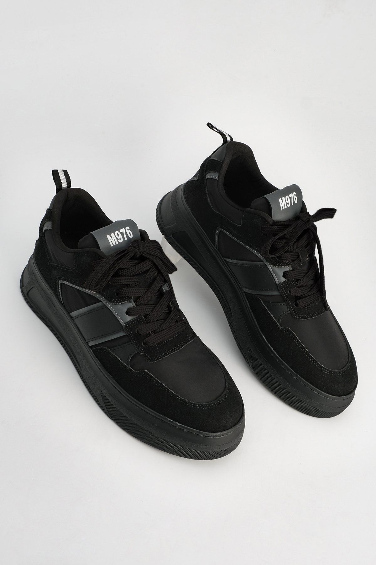 Marjin Erkek Sneaker Kalın Taban Bağcıklı Spor Ayakkabı Vetur Siyah