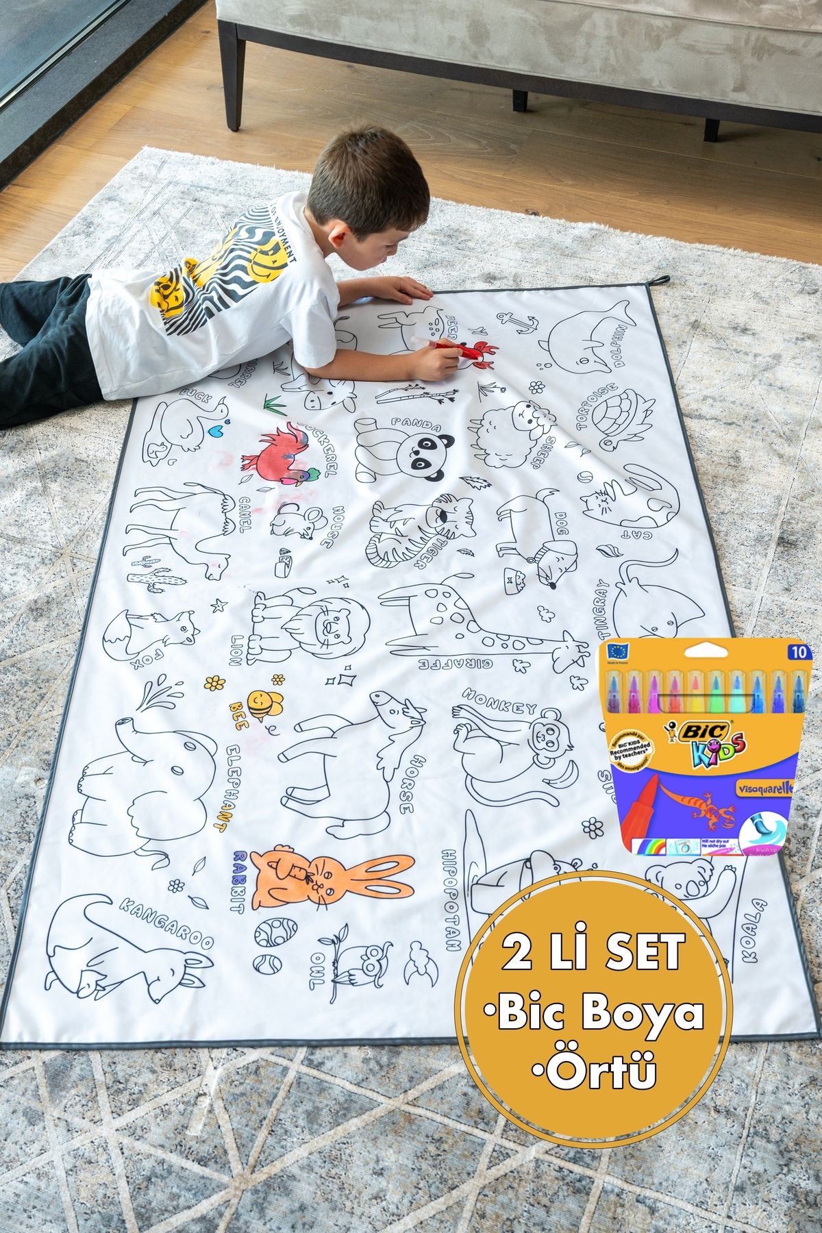 Glarus Boyama Örtüsü Makinada Yıkanabilir Boyama Seti 10lu Boya Ile Su Geçirmez Eğitici Çocuk Oyuncak
