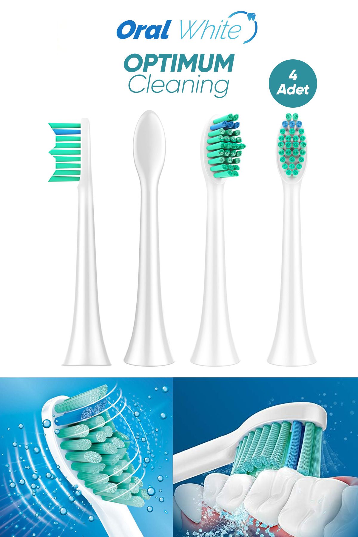 Oral White Sonic Optimum Cleaning Philips Sonicare Uyumlu 4 Adet Yedek başlık