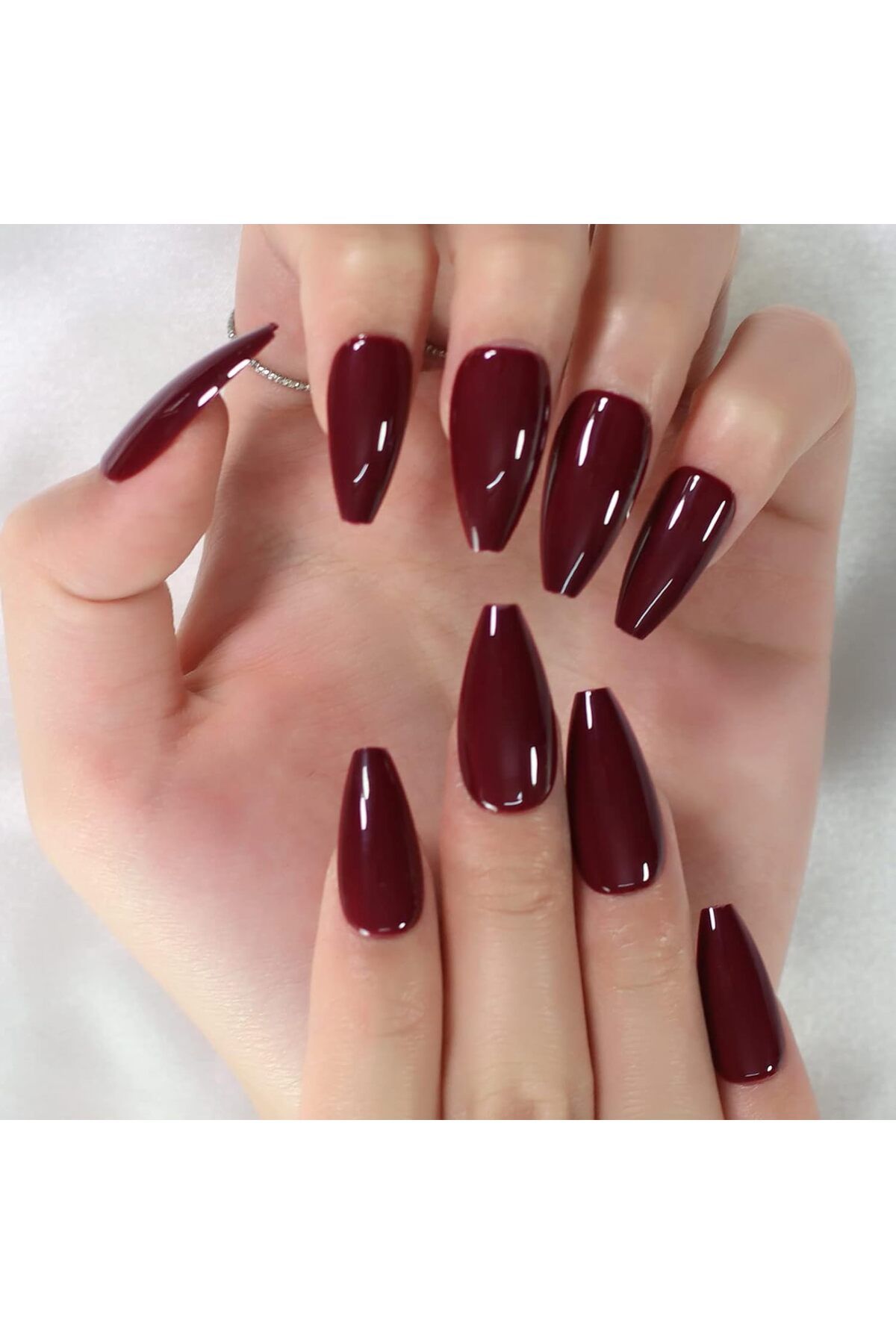 EDA LUXURY BEAUTY 24'lü Koyu Kırmızı Bordo Takma Tırnak Lüks Parlak Extra Uzun Kare Balerin Nail Art Yapıştırıcılı Set