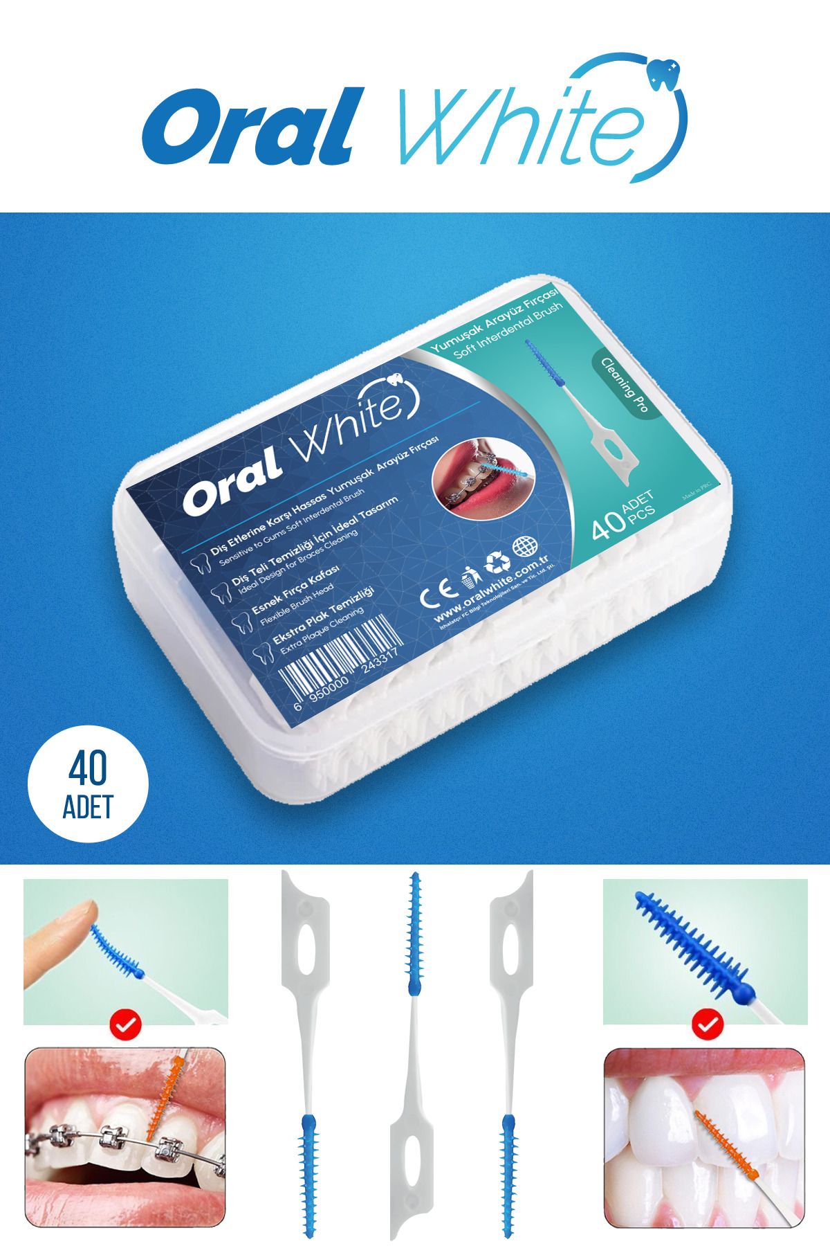 Oral White Soft Arayüz Fırçası Cleaning Pro Metal Içermeyen 40 Adet