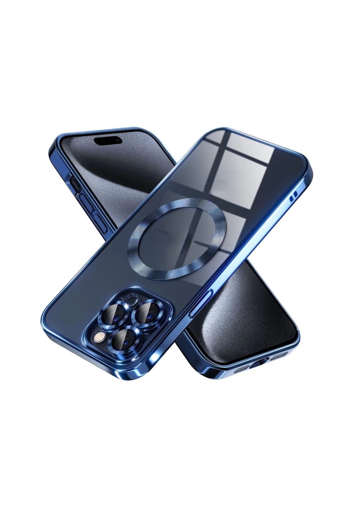 Fibaks Apple iPhone 15 Pro Max Kılıf Kamera Lens Korumalı Logo Gösteren Arkası Şeffaf Parlak Kenarlı Kapak