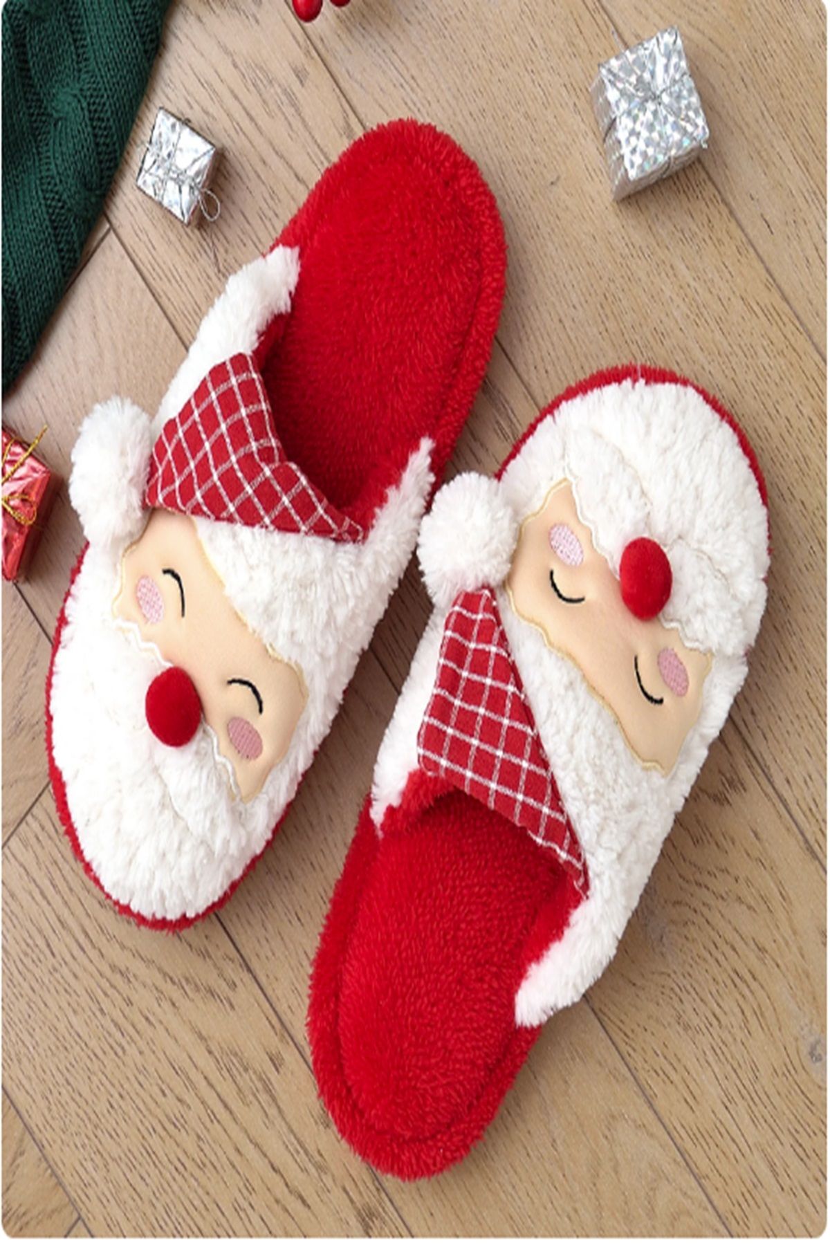 Nisanur Shoes Noel Baba Yılbaşı Terliği Ev Pandufu Ev Terliği Misafir Terliği Kaydırmaz Taban Terlik