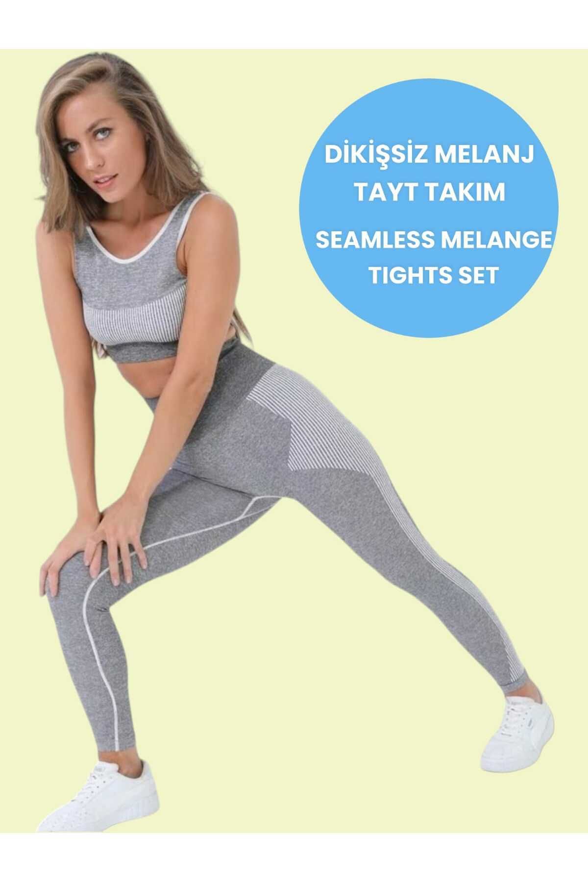 Trenderrs Kadın Sporcu Fitness Yoga Pilates Dikişsiz Spor Büstiyer-tayt Takım