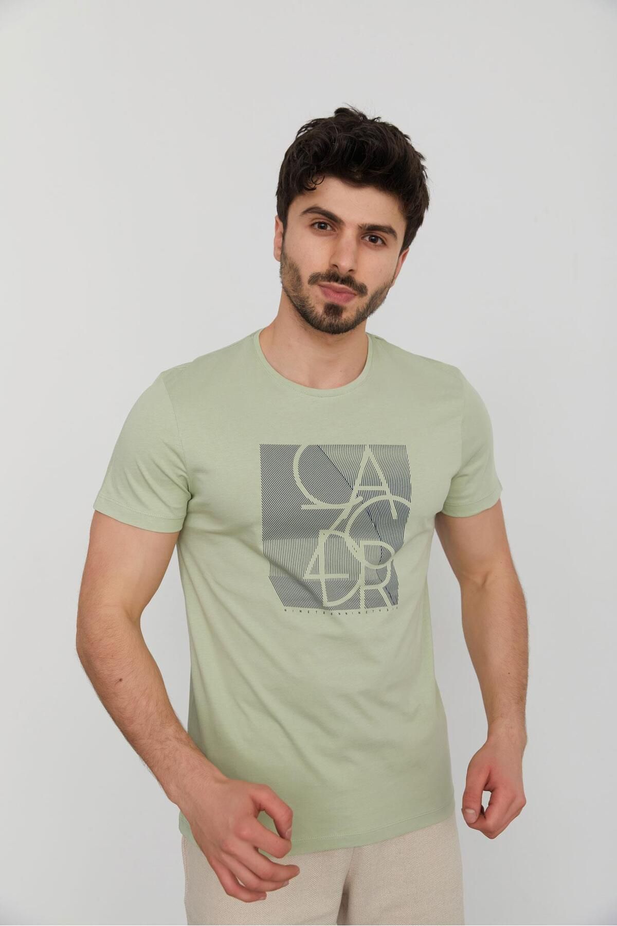 Cazador 4079 Erkek Bisiklet Yaka Yeşil T-Shirt