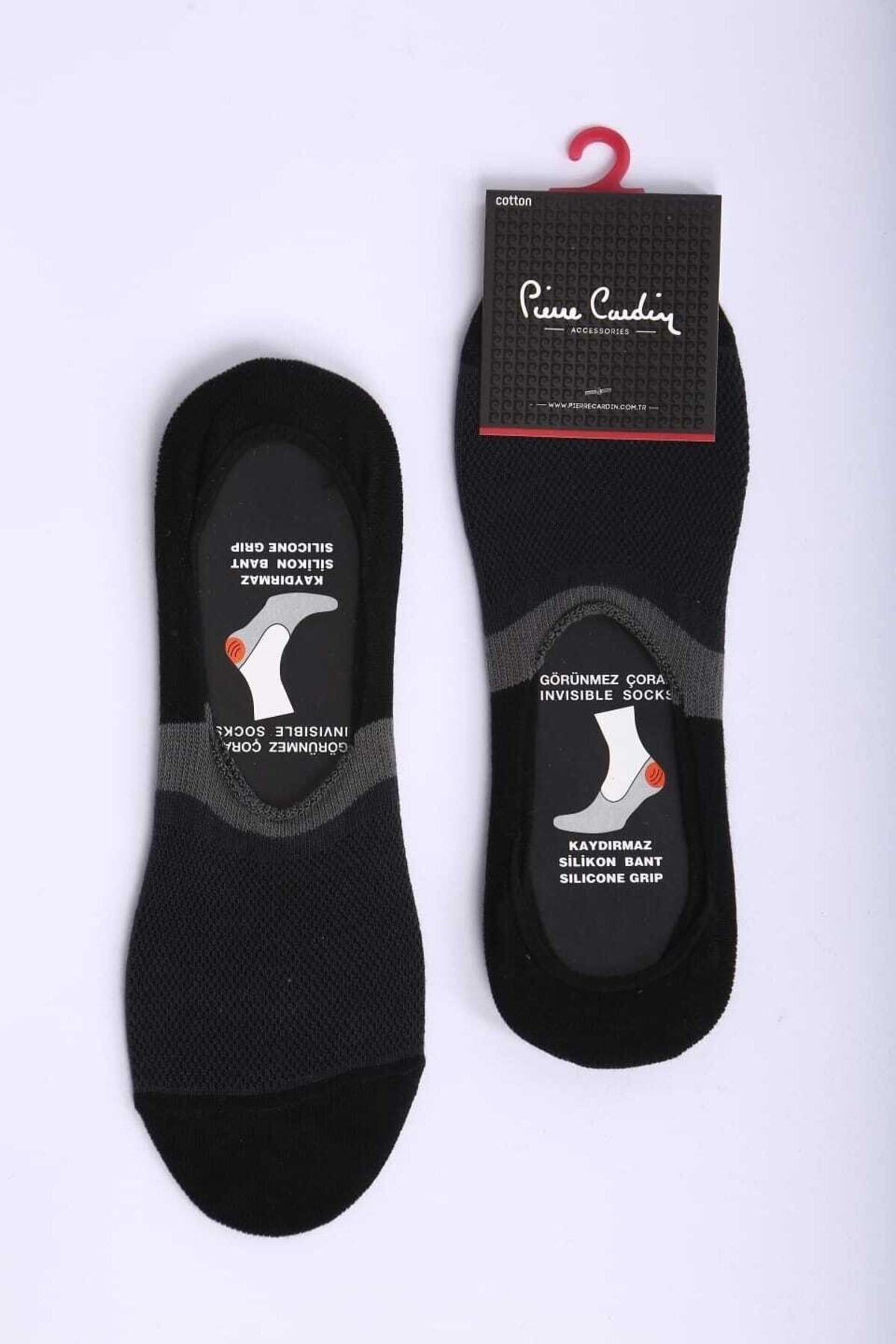 Pierre Cardin Pamuk 6’lı Siyah Slikon Bantlı Kaymaz Babet Çorap Pc-402